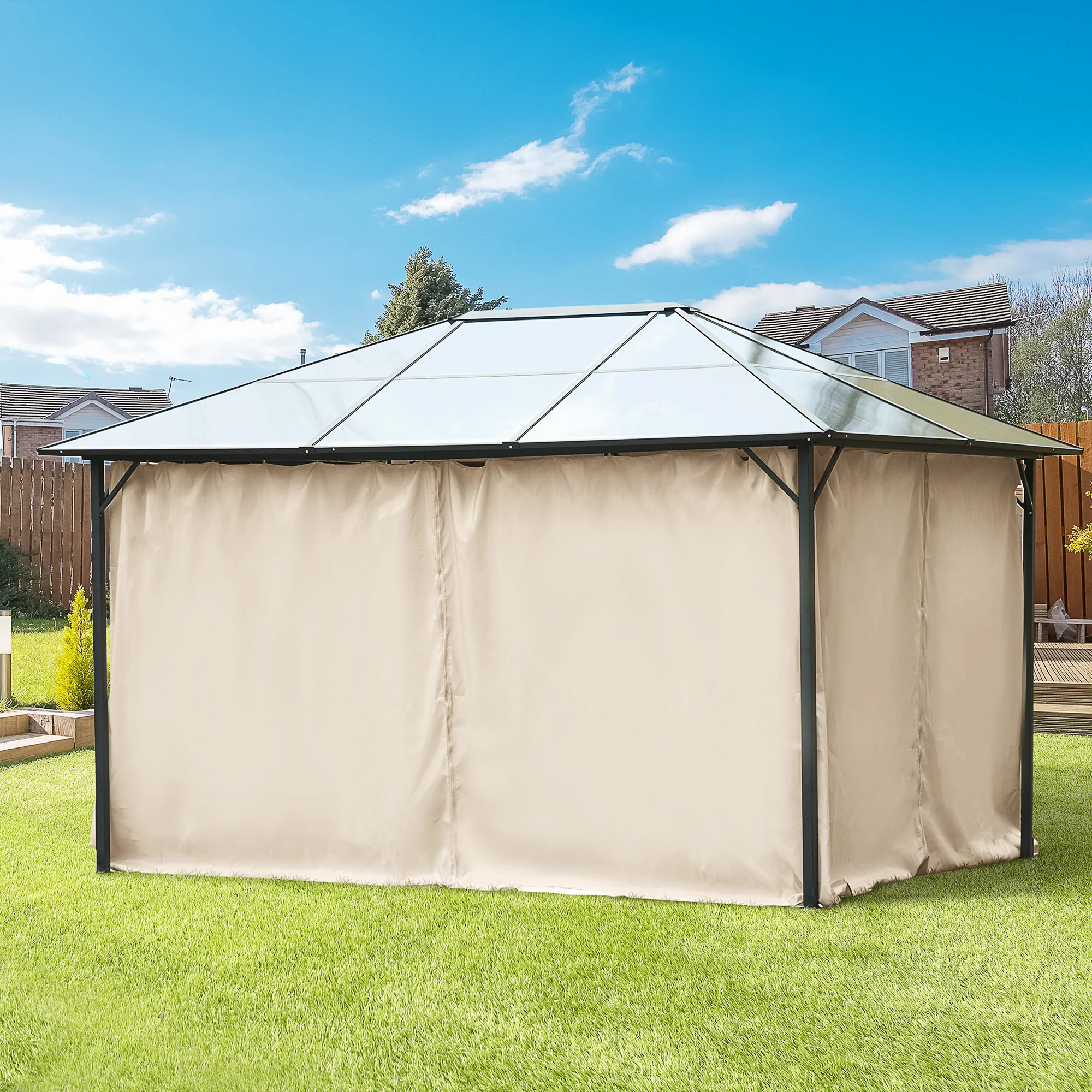 10' x 13' Universal Gazebo Sidewall Set (4 Panels) with Hooks, Beige - Image 4