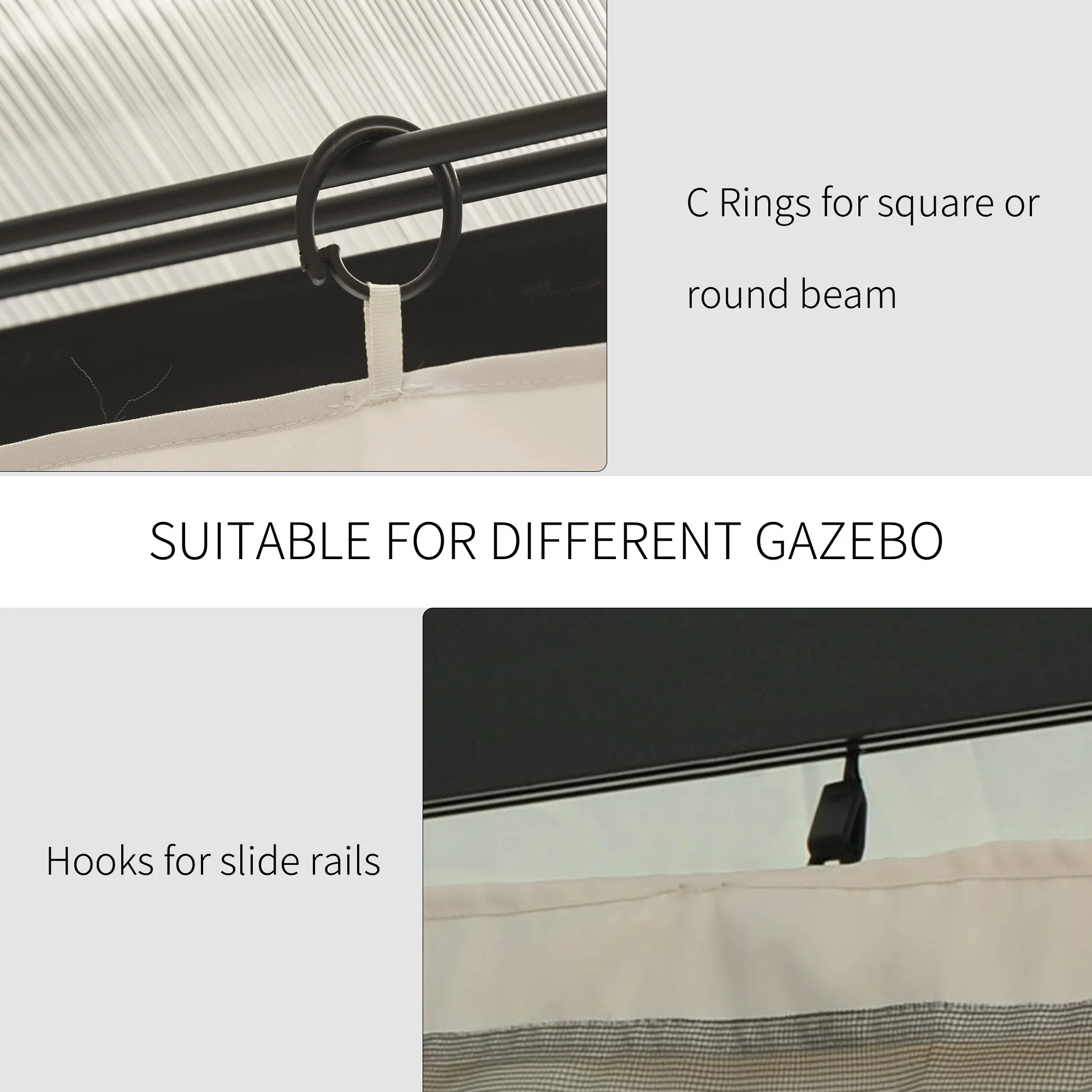 10' x 13' Universal Gazebo Sidewall Set (4 Panels) with Hooks, Beige - Image 6