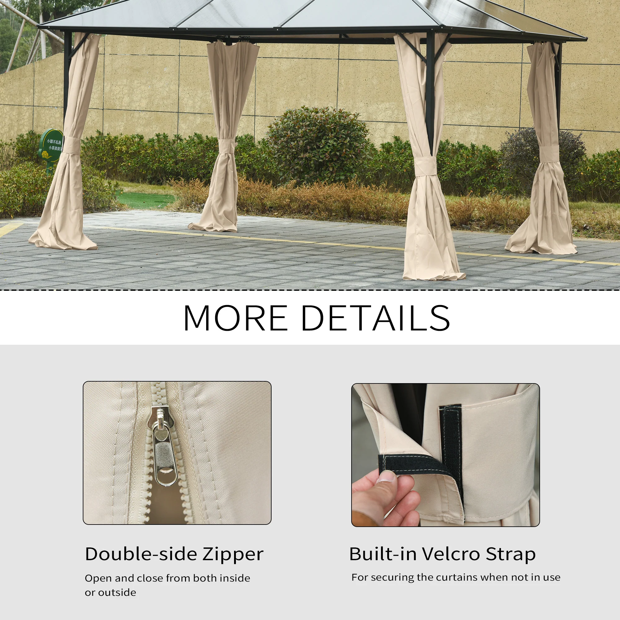10' x 13' Universal Gazebo Sidewall Set (4 Panels) with Hooks, Beige - Image 7
