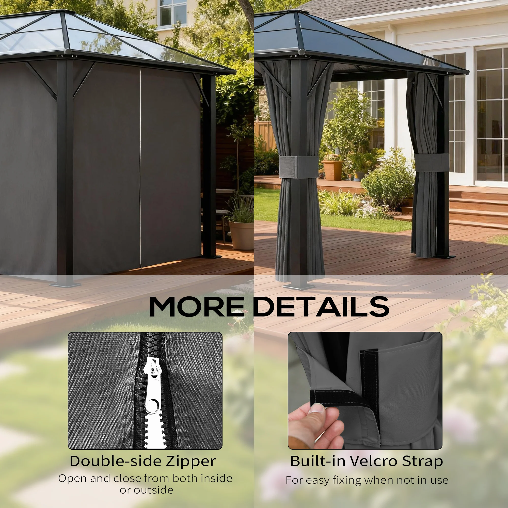 10' x 13' Gazebo Sidewall Set with 4 Panels and Hooks, Light Grey - Image 7