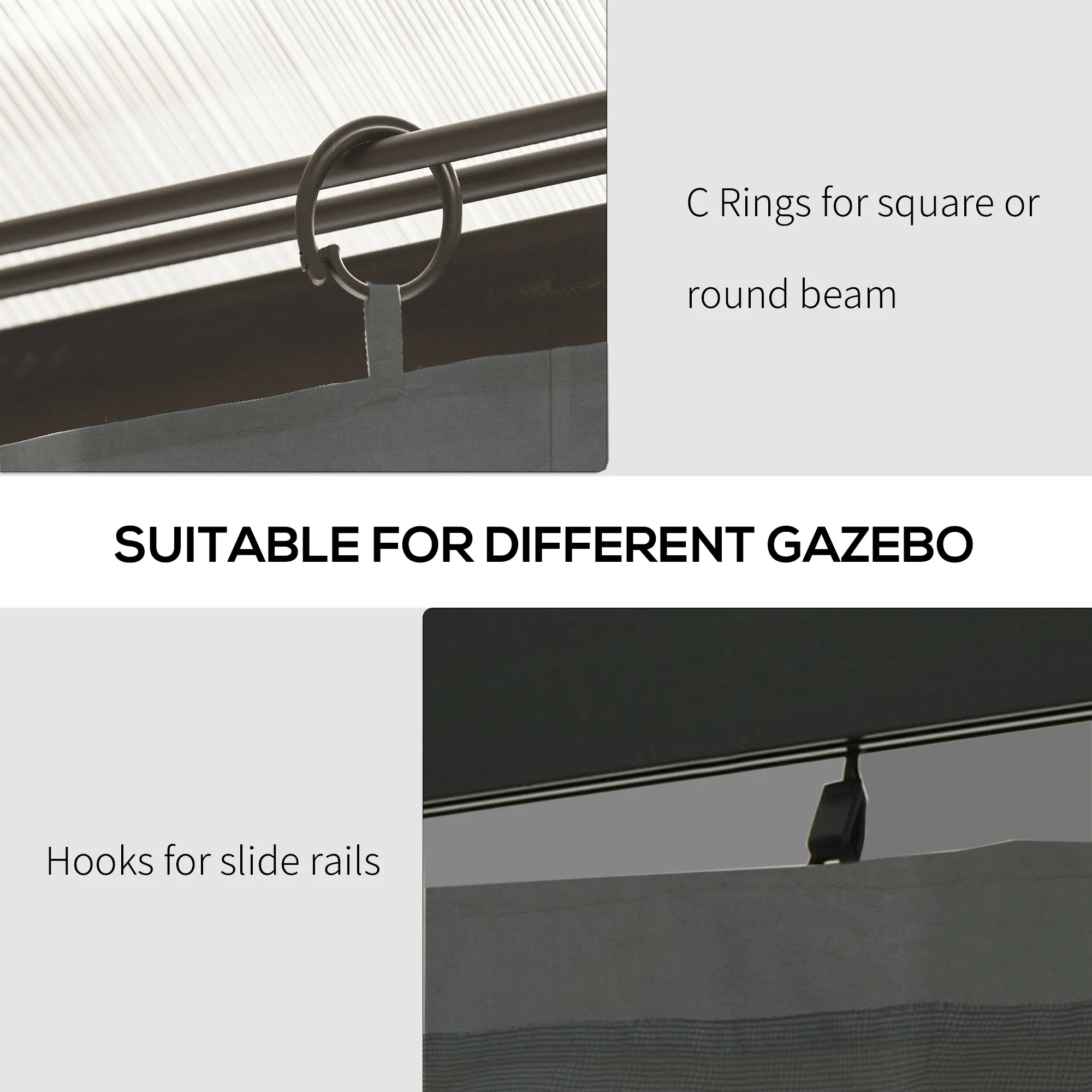 10' x 13' Gazebo Sidewall Set with 4 Panels and Hooks, Light Grey - Image 8