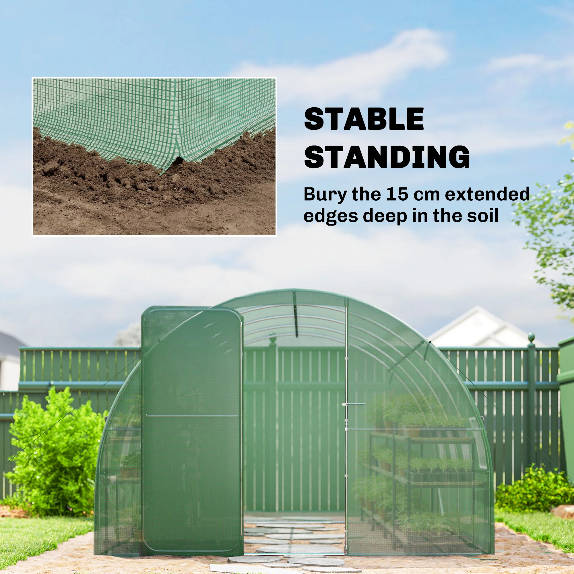 10' x 13' Walk-in Polytunnel Greenhouse with Hinged Door & 8 Mesh Windows - Image 10