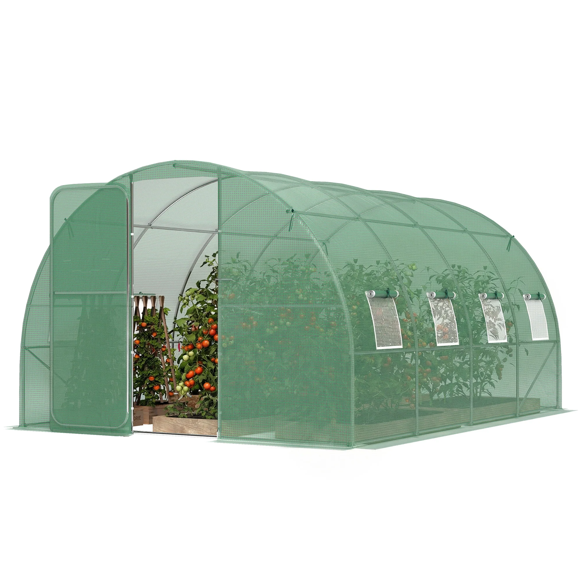 10' x 13' Walk-in Polytunnel Greenhouse with Hinged Door & 8 Mesh Windows - Image 2