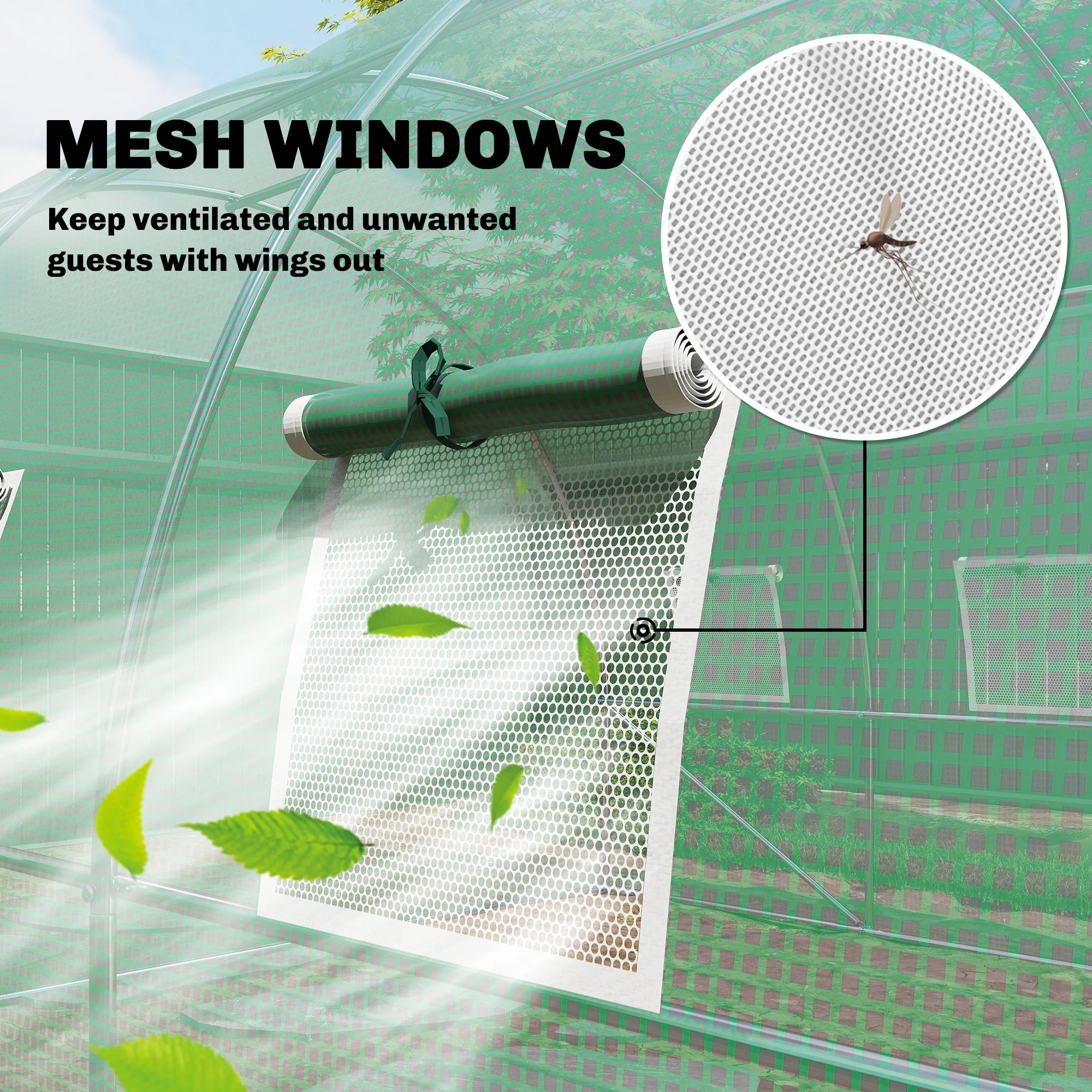 10' x 13' Walk-in Polytunnel Greenhouse with Hinged Door & 8 Mesh Windows - Image 6