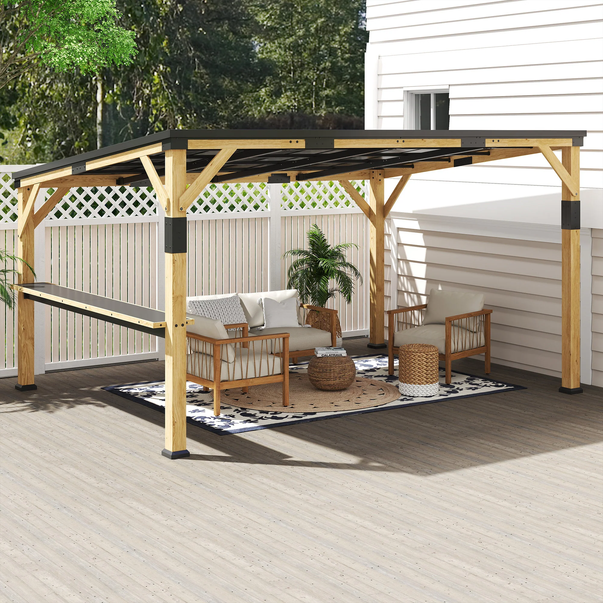 PerArbor 10' x 14' Wooden Lean-to Gazebo with Galvanized Steel Sloped Roof and Bar Shelf - Image 10