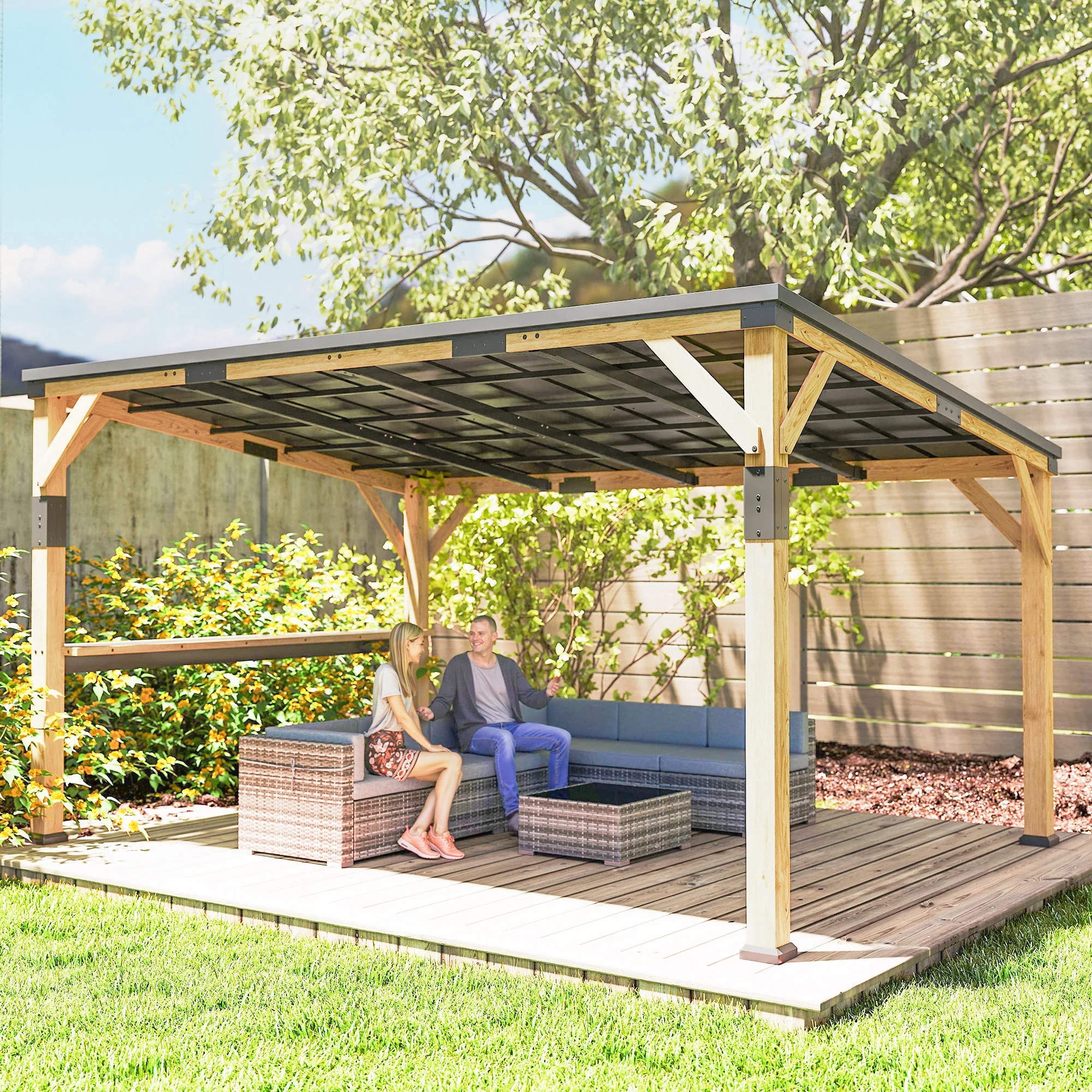 PerArbor 10' x 14' Wooden Lean-to Gazebo with Galvanized Steel Sloped Roof and Bar Shelf - Image 11