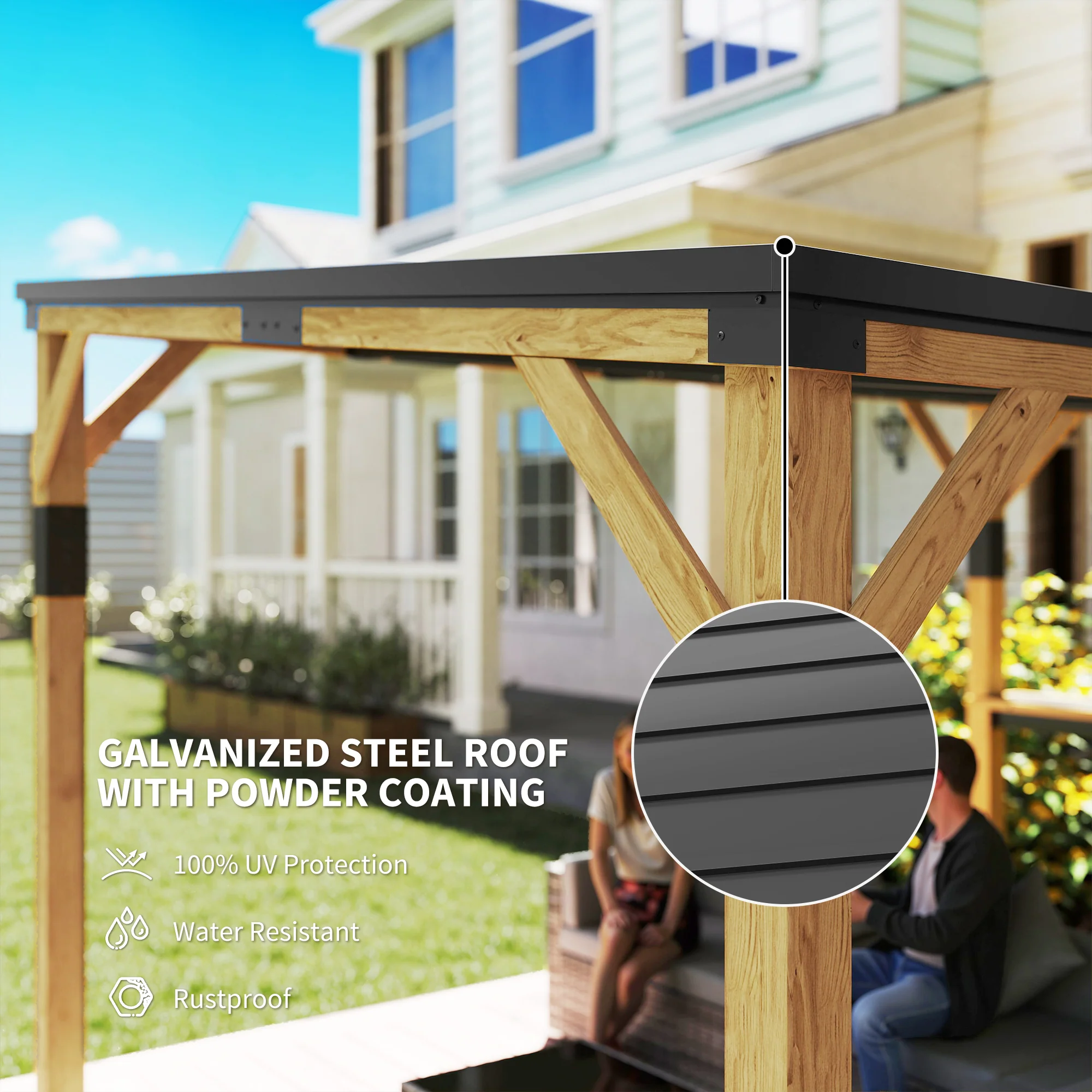 PerArbor 10' x 14' Wooden Lean-to Gazebo with Galvanized Steel Sloped Roof and Bar Shelf - Image 6