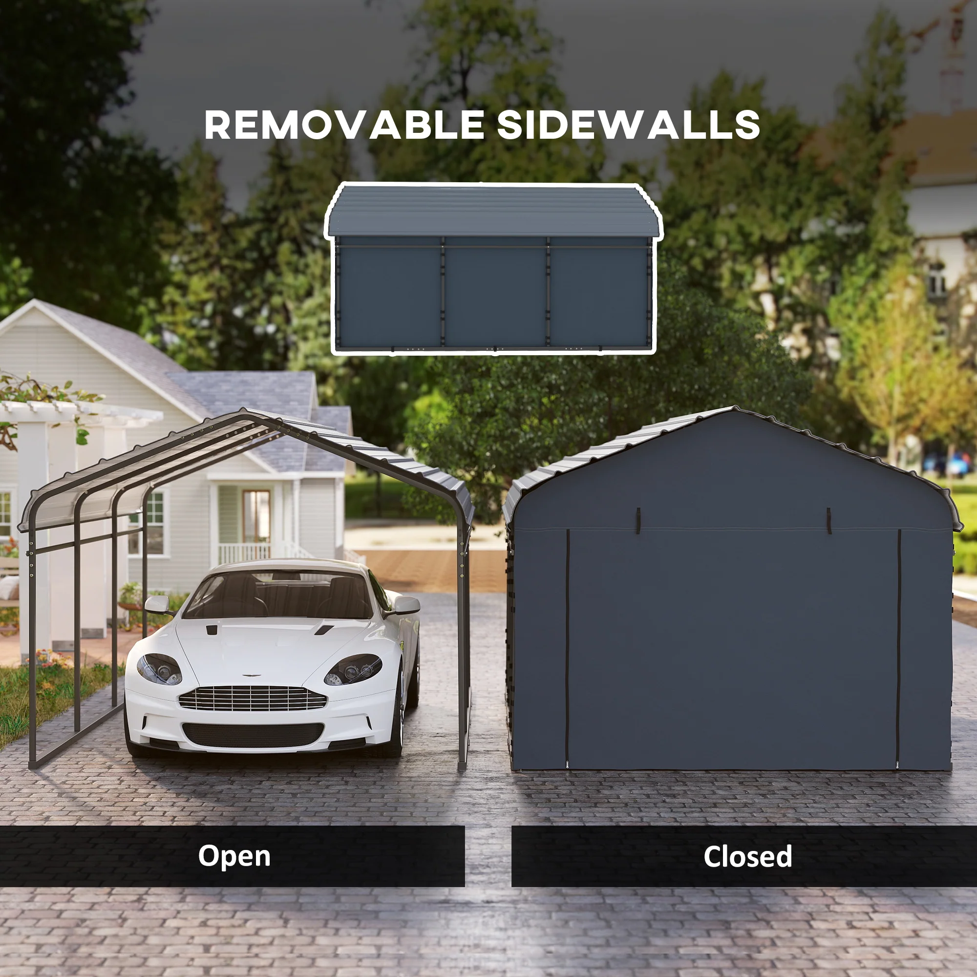 10' x 15' Waterproof Metal Carport with Removable Sidewalls - Image 8