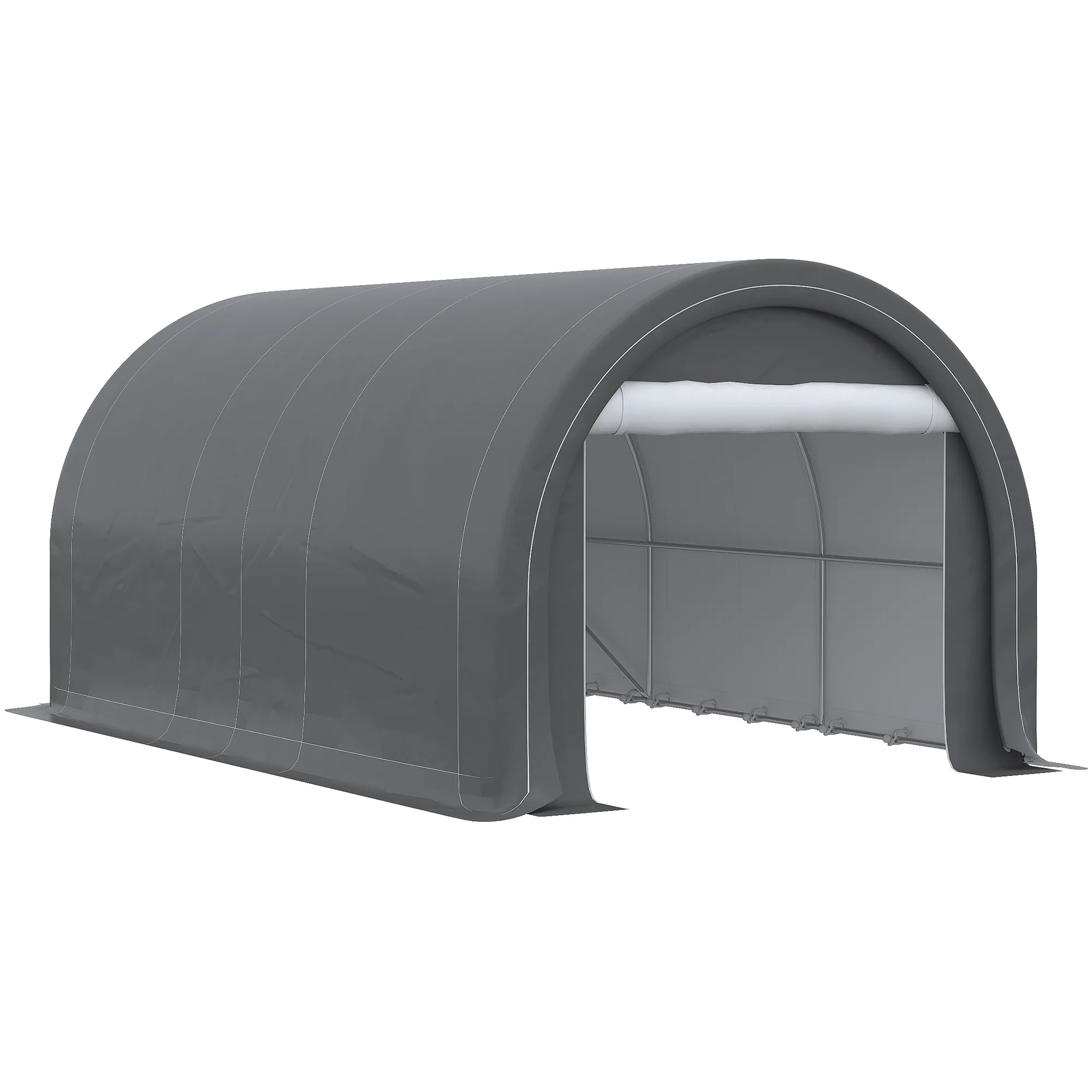 10' x 16' Portable Garage with Zippered Door & Anti UV PE Cover, Grey - Image 12