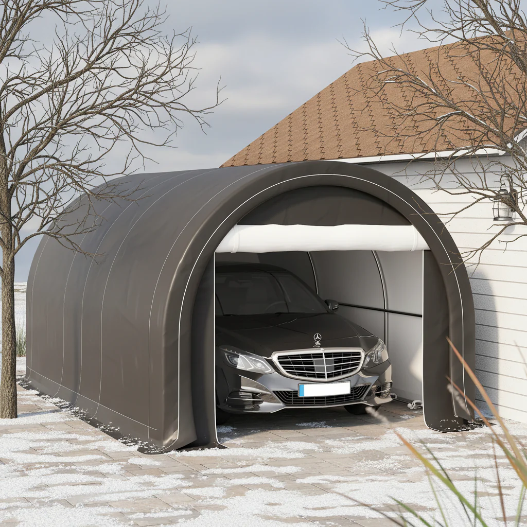 10' x 16' Portable Garage with Zippered Door & Anti UV PE Cover, Grey - Image 3
