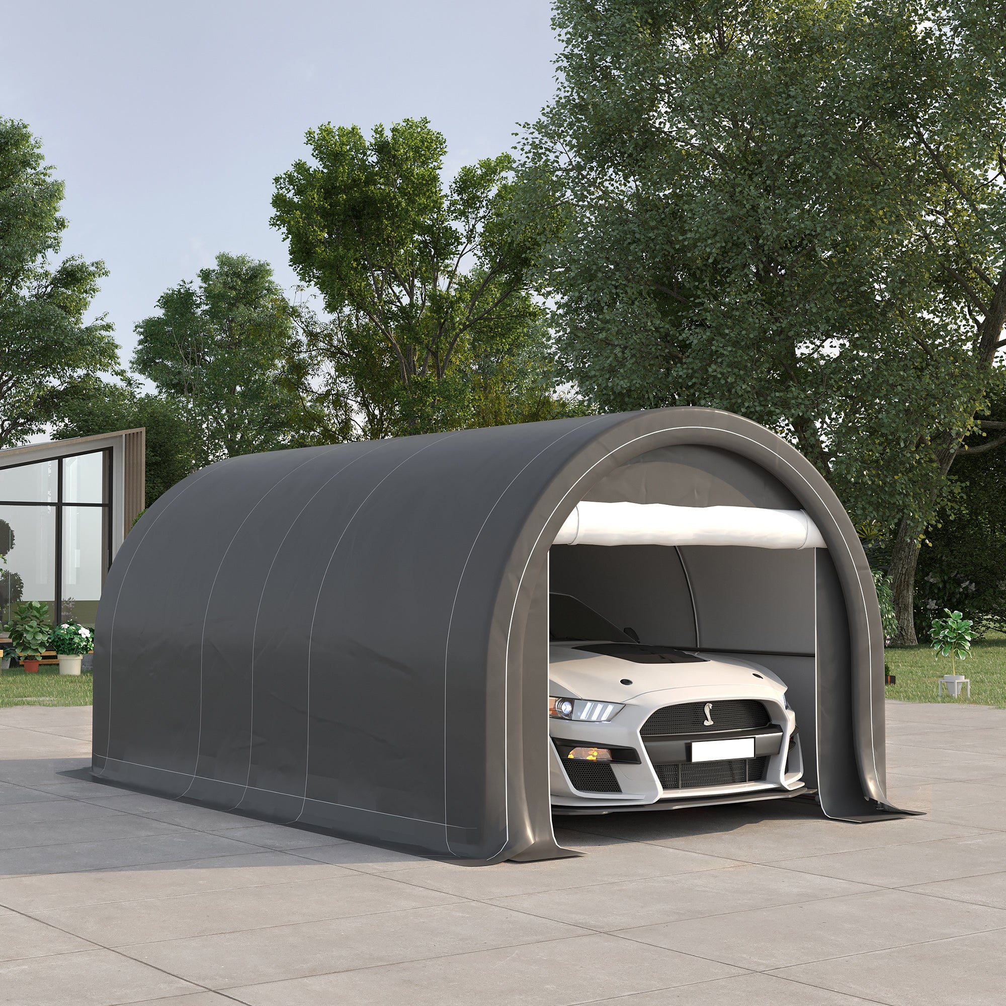 10' x 16' Portable Garage with Zippered Door & Anti UV PE Cover, Grey - Image 4