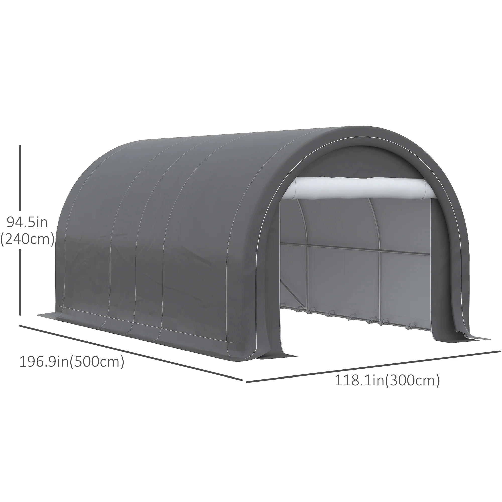 10' x 16' Portable Garage with Zippered Door & Anti UV PE Cover, Grey - Image 5