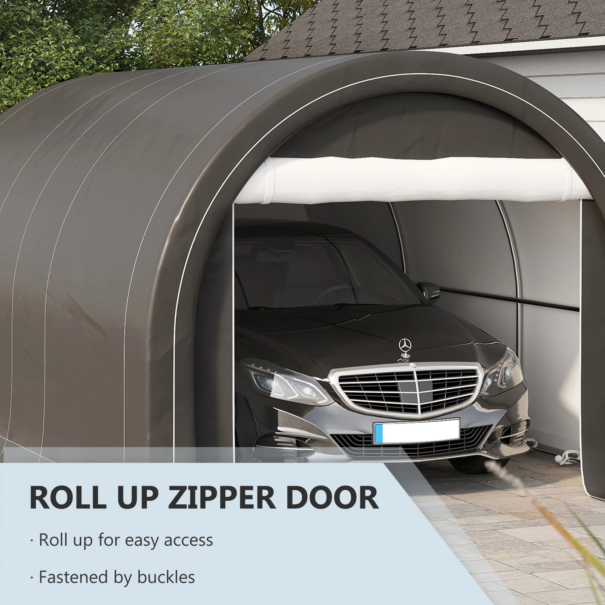 10' x 16' Portable Garage with Zippered Door & Anti UV PE Cover, Grey - Image 8