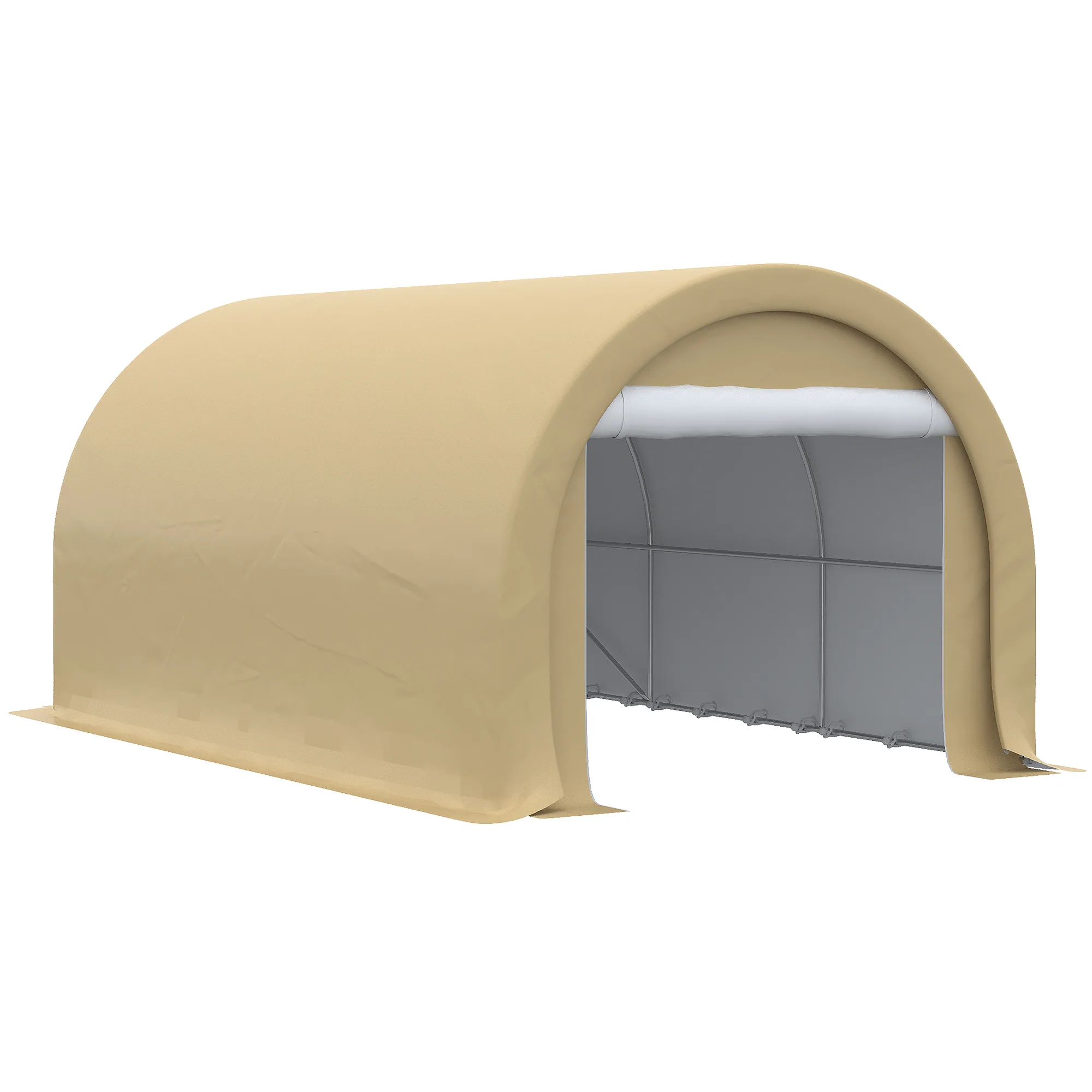 10' x 16' Portable Garage with Zippered Door and Anti-UV PE Cover, Beige
