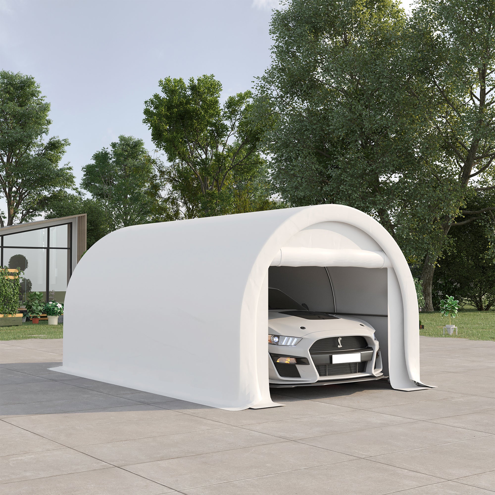 10' x 16' Portable Garage with Zippered Door and Anti-UV PE Cover, White - Image 3