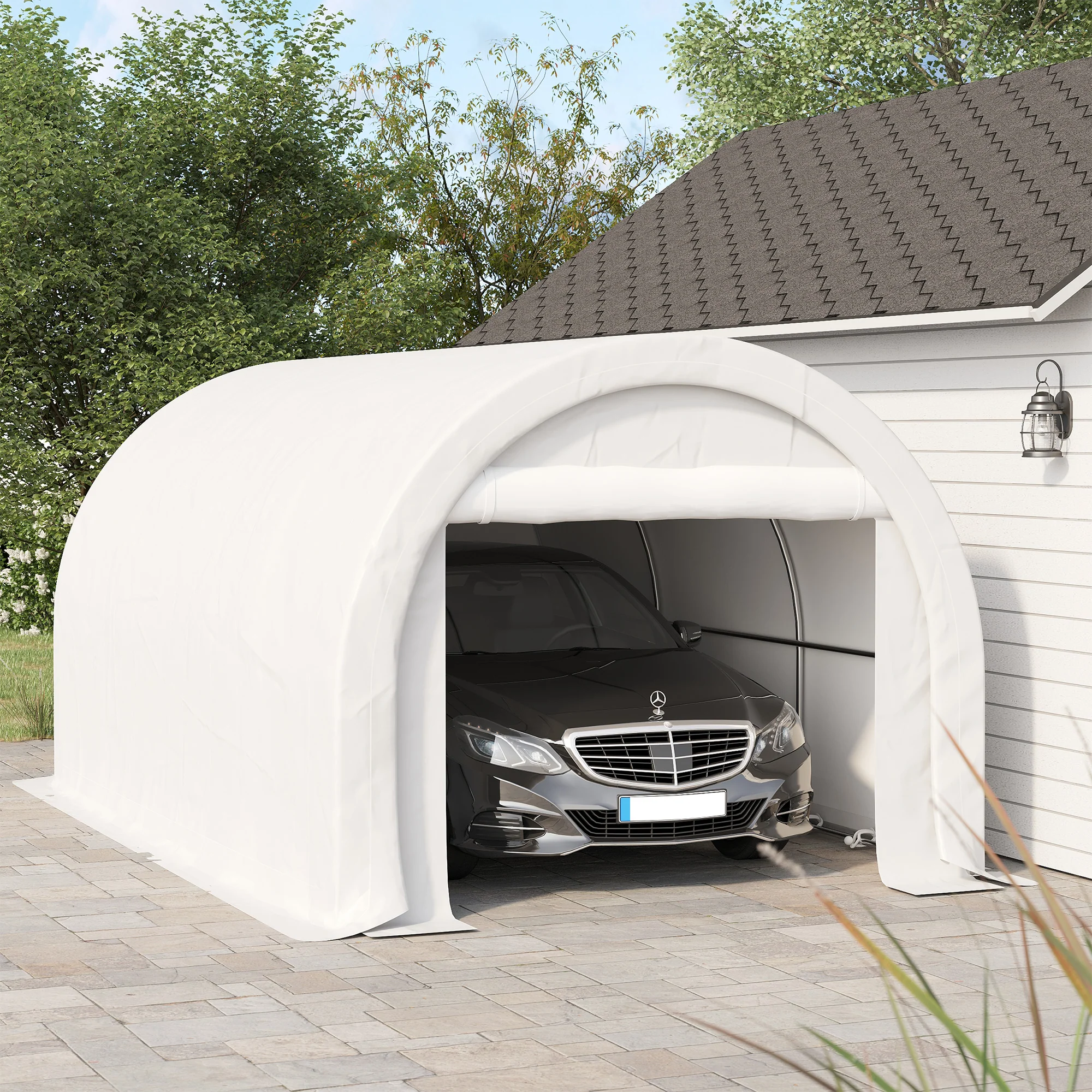 10' x 16' Portable Garage with Zippered Door and Anti-UV PE Cover, White - Image 4