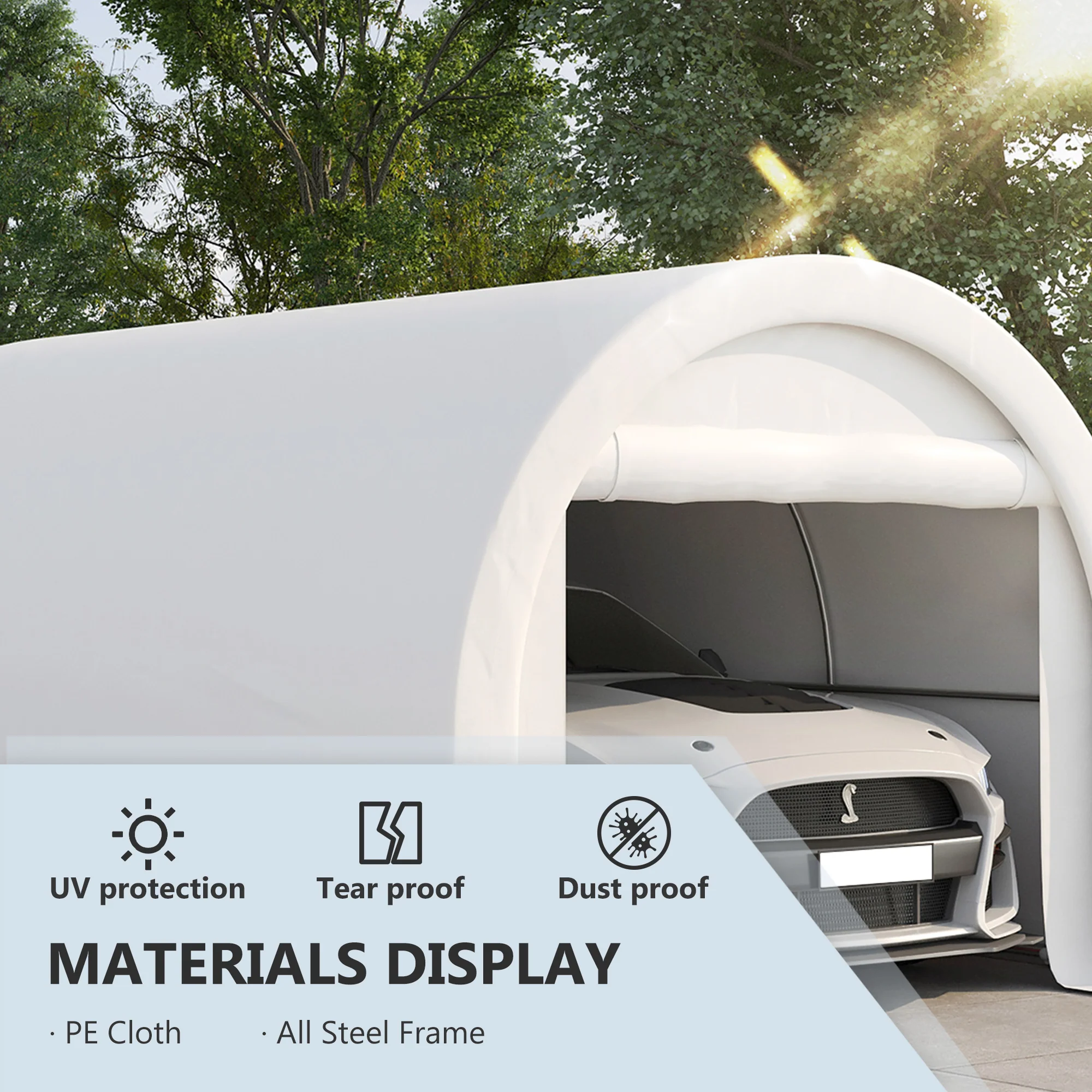 10' x 16' Portable Garage with Zippered Door and Anti-UV PE Cover, White - Image 6