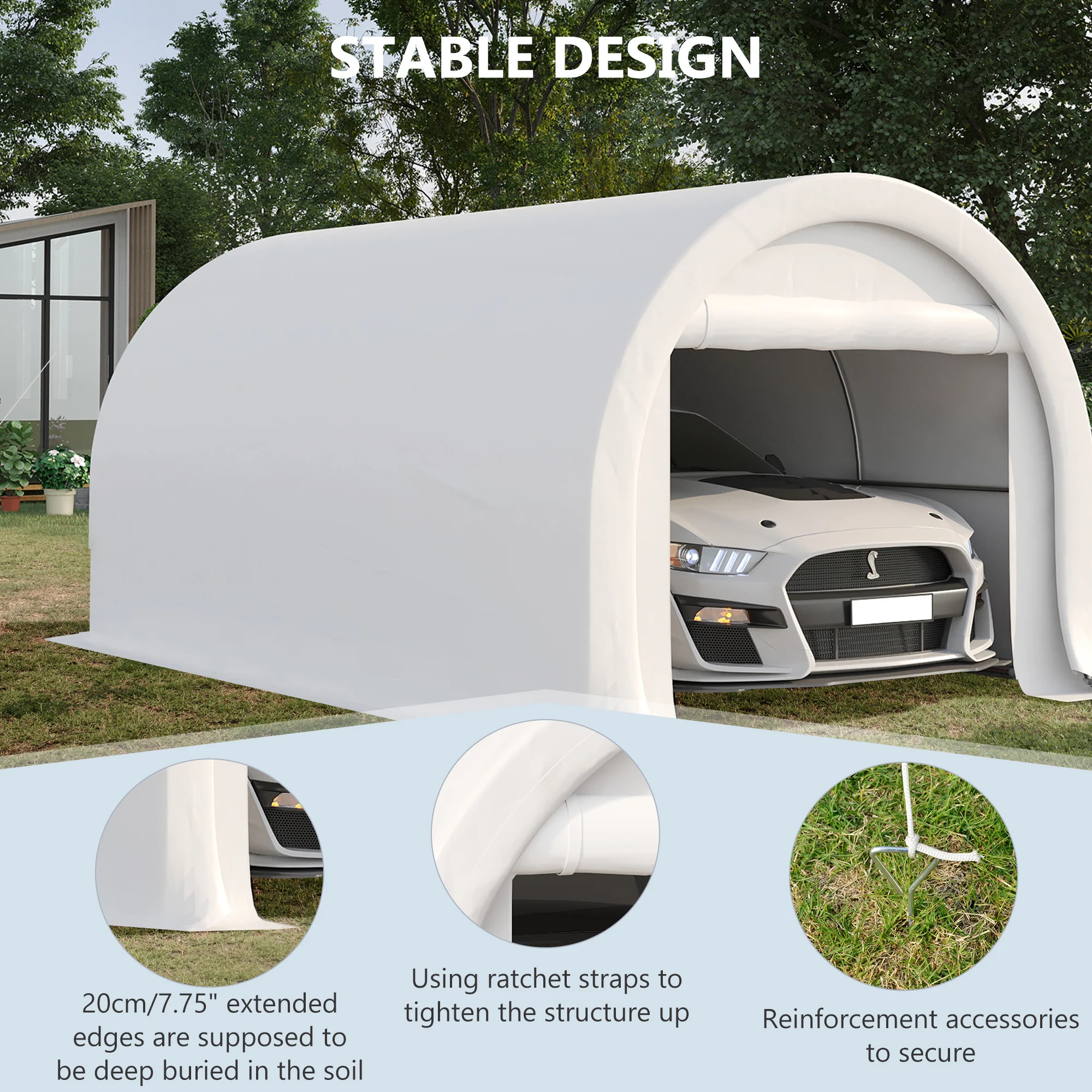 10' x 16' Portable Garage with Zippered Door and Anti-UV PE Cover, White - Image 7