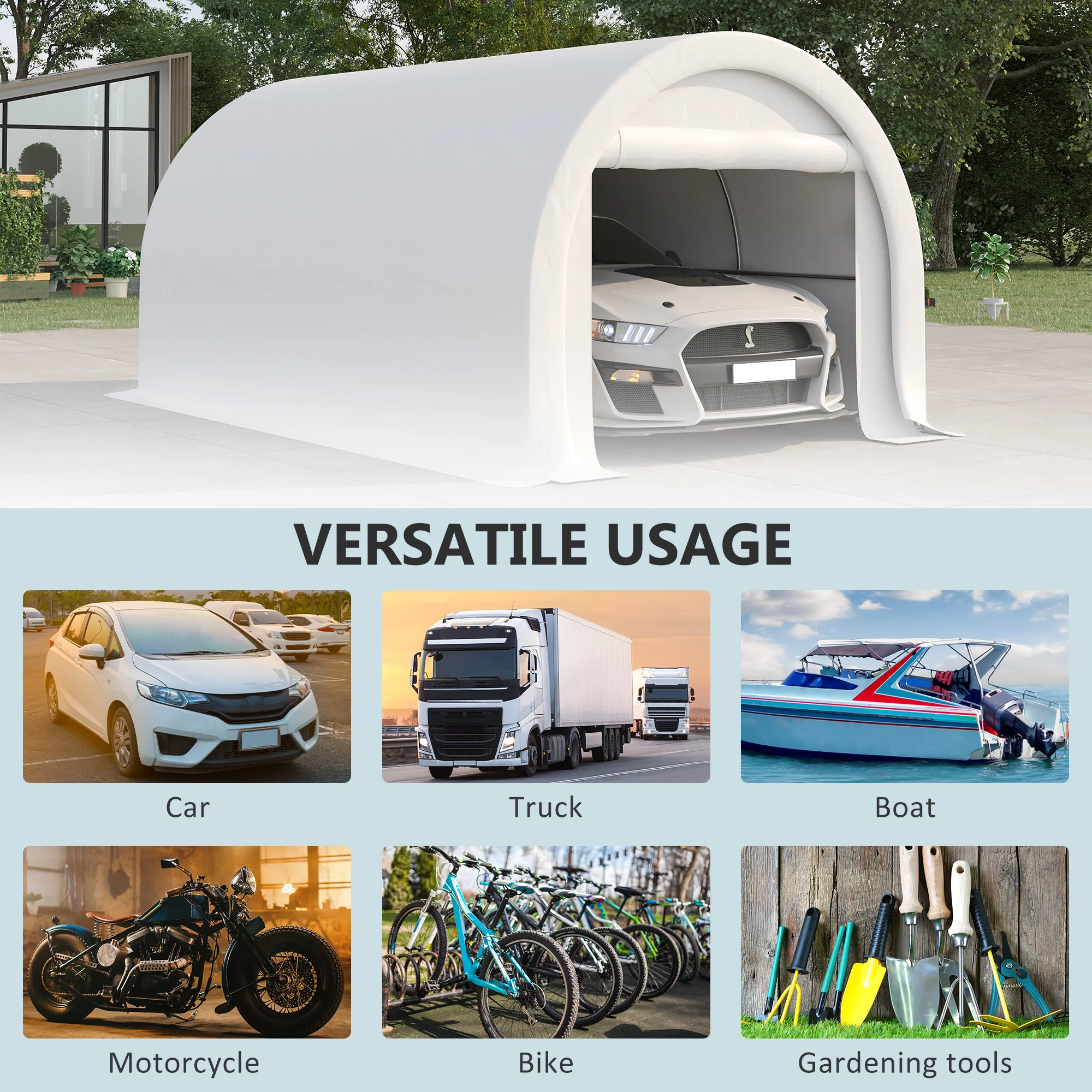 10' x 16' Portable Garage with Zippered Door and Anti-UV PE Cover, White - Image 9