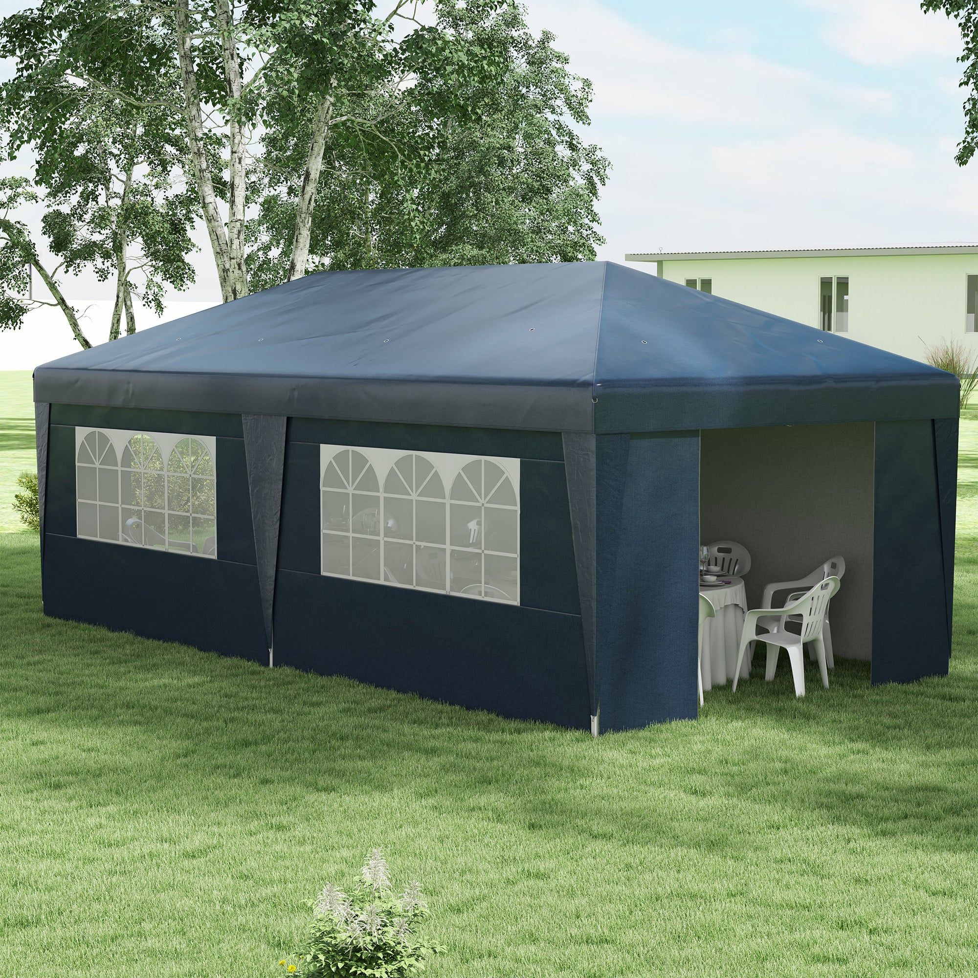 10' x 19.5' Pop Up Canopy Tent with Sidewalls, Dark Blue - Image 3