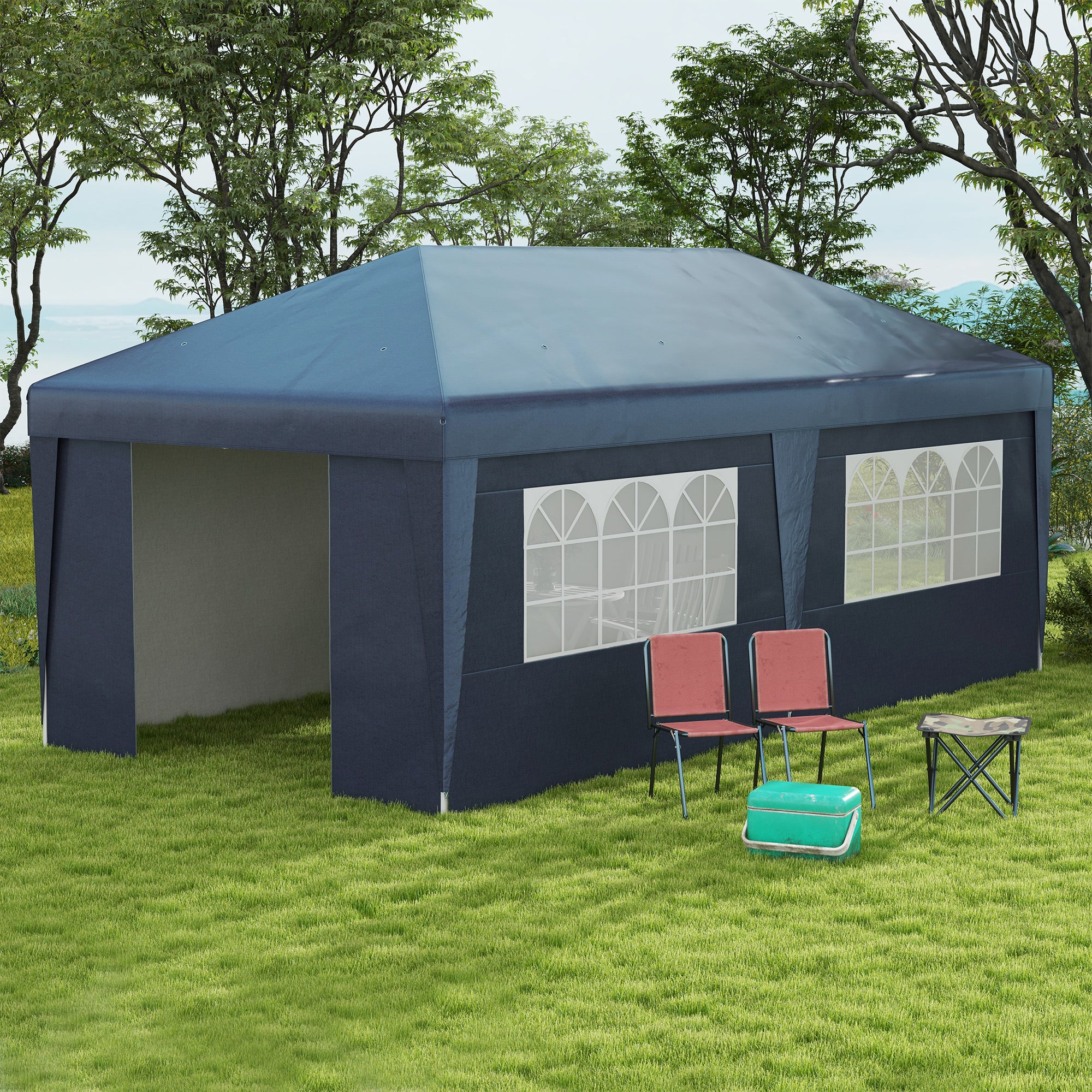 10' x 19.5' Pop Up Canopy Tent with Sidewalls, Dark Blue - Image 4