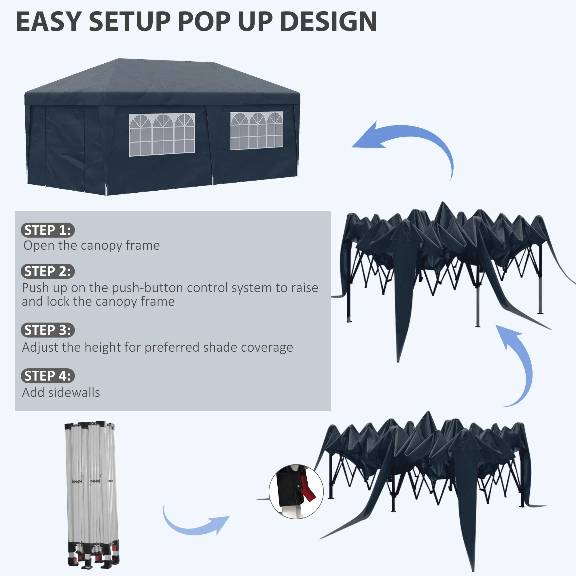 10' x 19.5' Pop Up Canopy Tent with Sidewalls, Dark Blue - Image 6