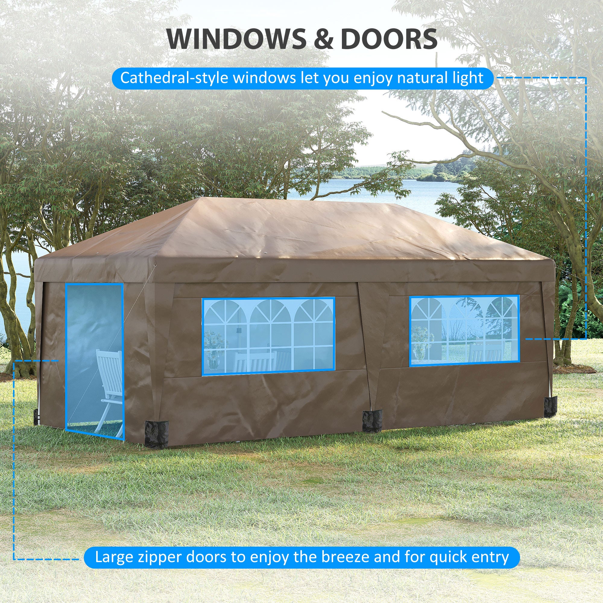 10' x 19.5' Pop Up Canopy Tent with Sidewalls, Brown - Image 8