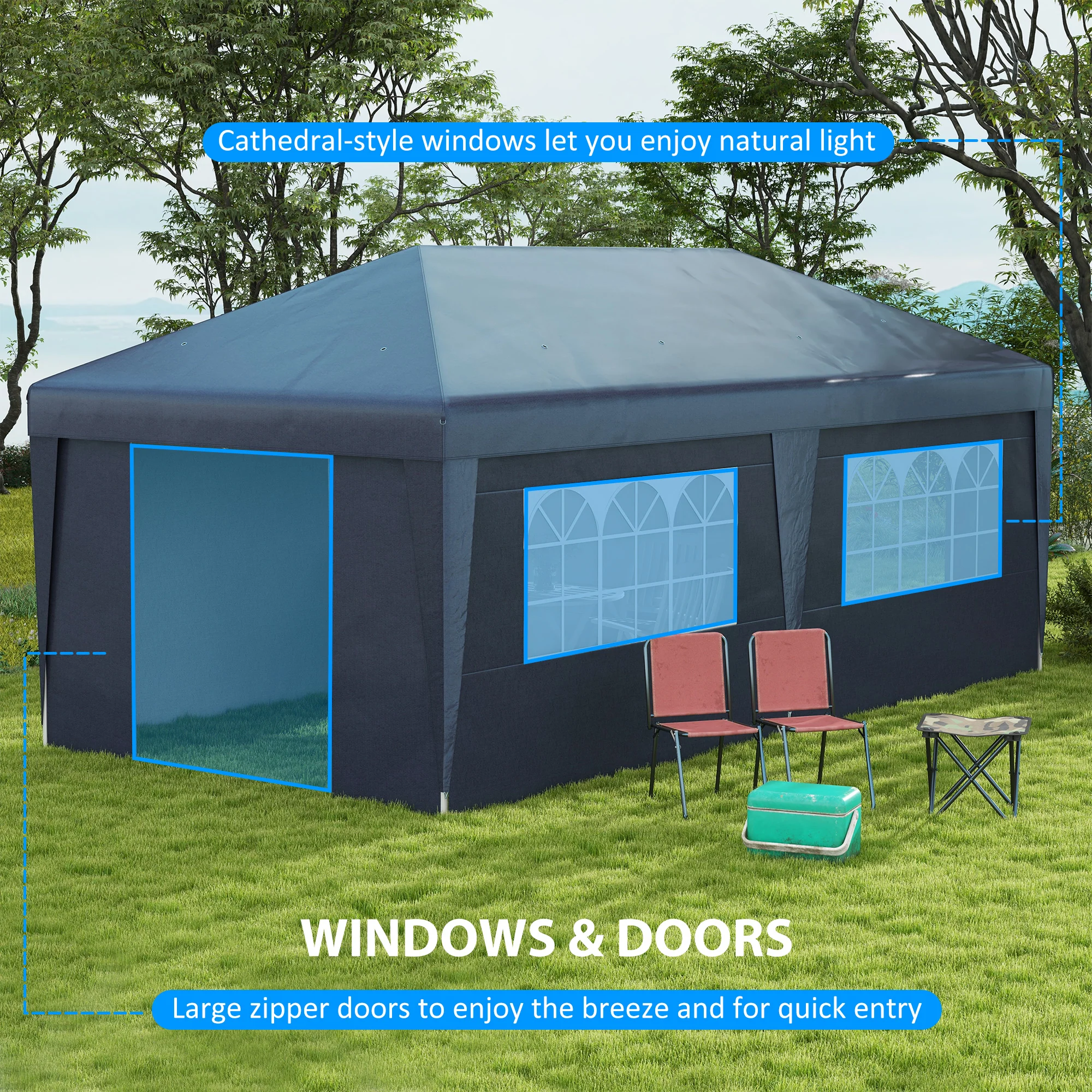 10' x 19.5' Pop Up Canopy Tent with Sidewalls, Dark Blue - Image 8