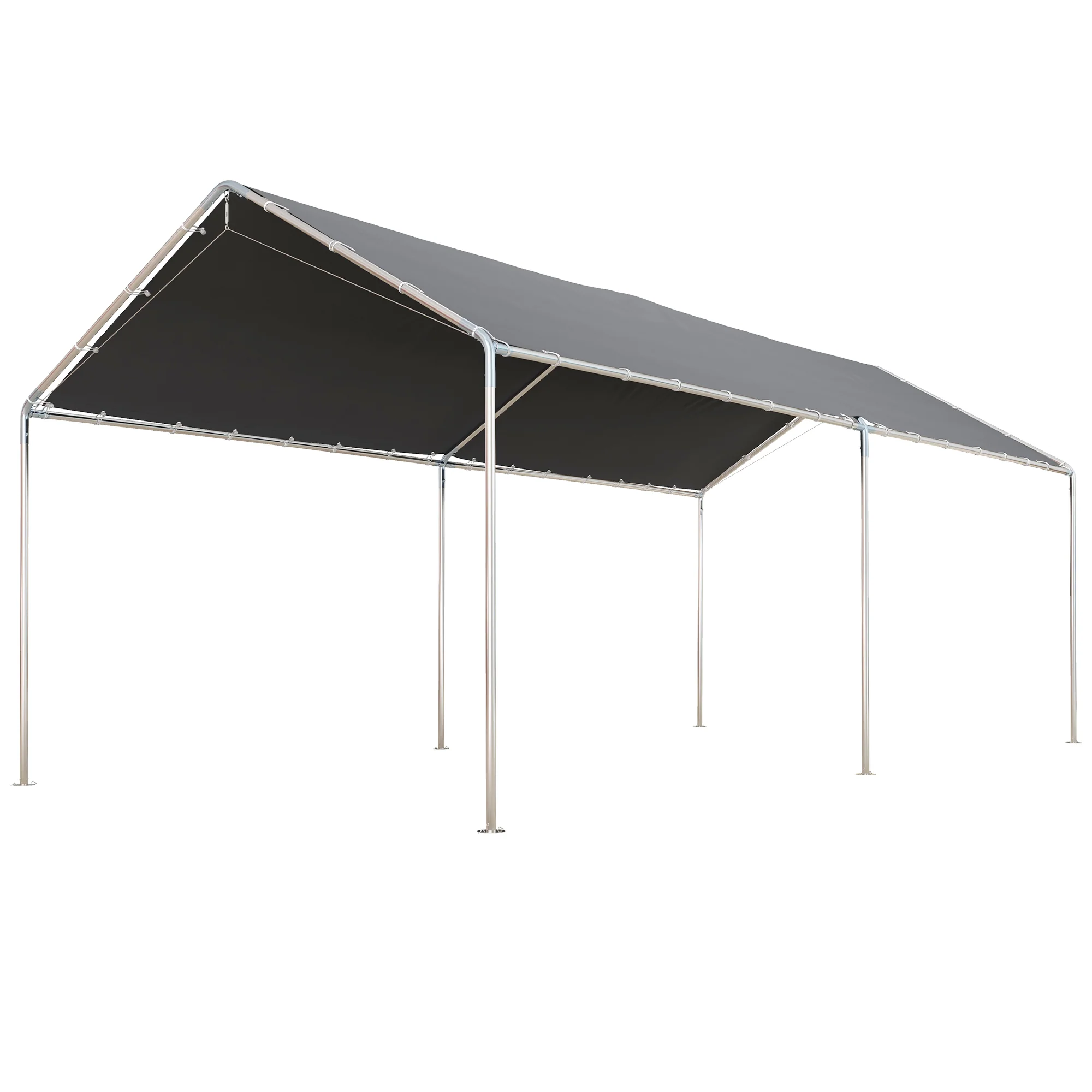 10' x 20' Galvanized Carport with Anchor Kit & Steel Cables, Grey - Image 12