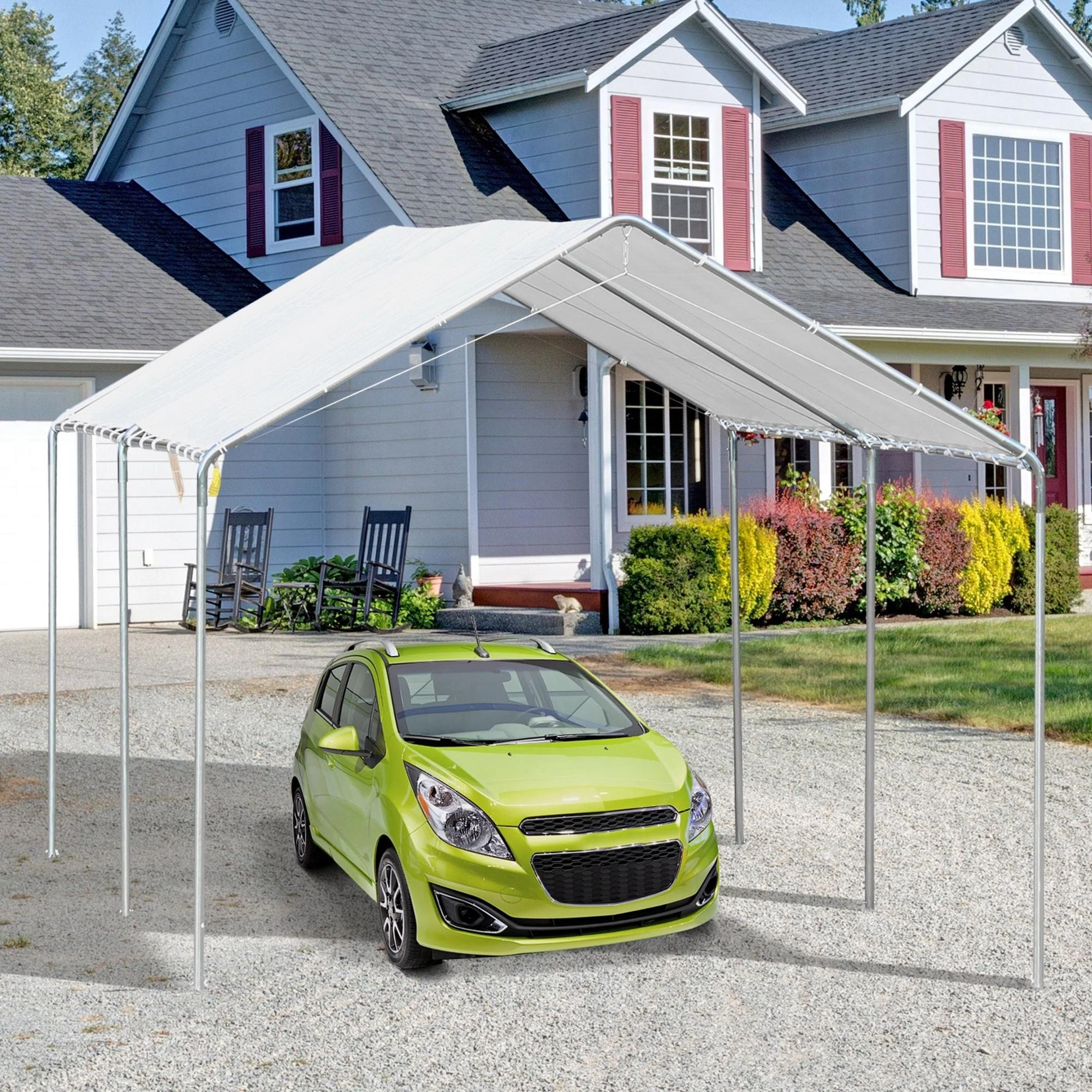 10' x 20' Galvanized Carport with Anchor Kit & Steel Cables, White - Image 4