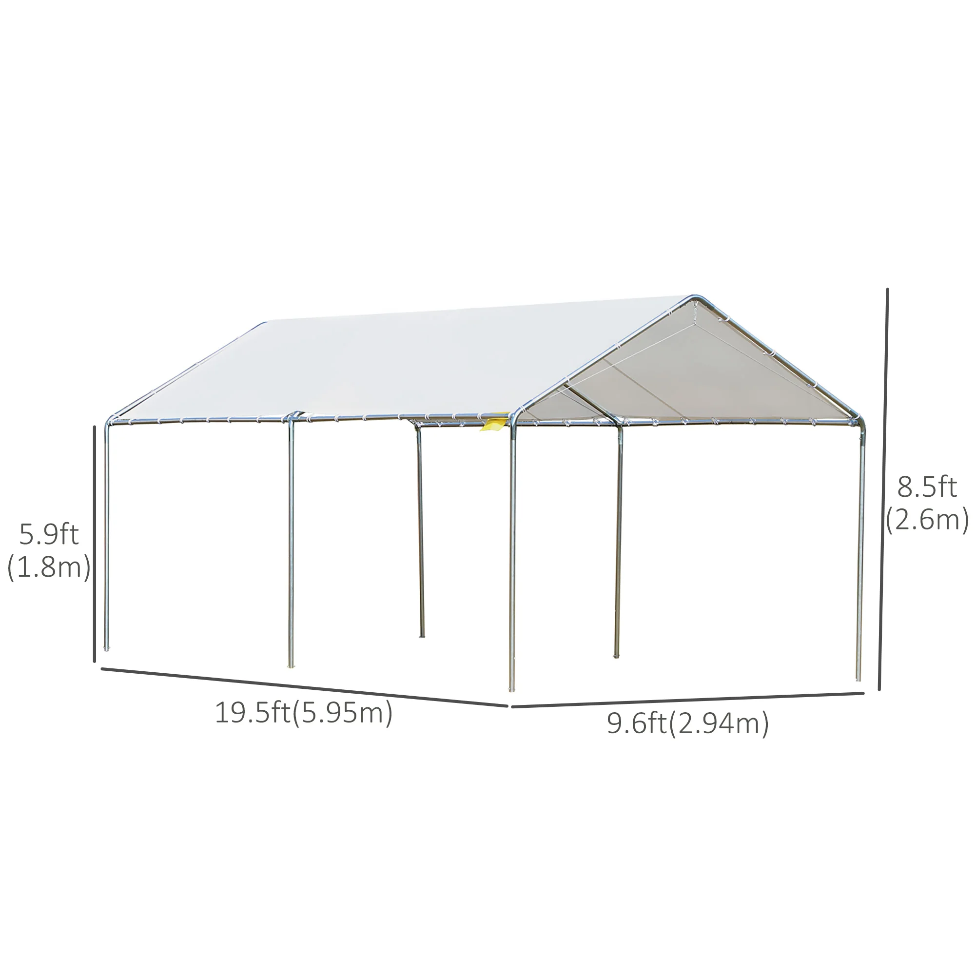 10' x 20' Galvanized Carport with Anchor Kit & Steel Cables, White - Image 5