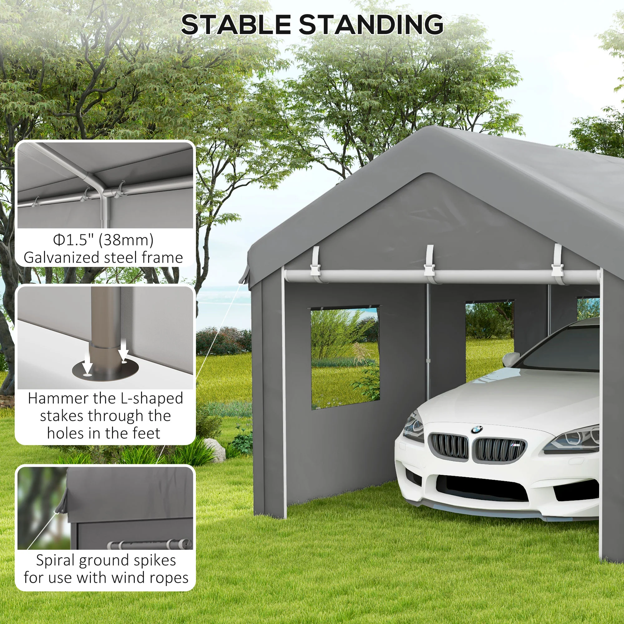 10' x 20' Portable Garage with 2 Roll-Up Doors & 6 Windows - Image 9