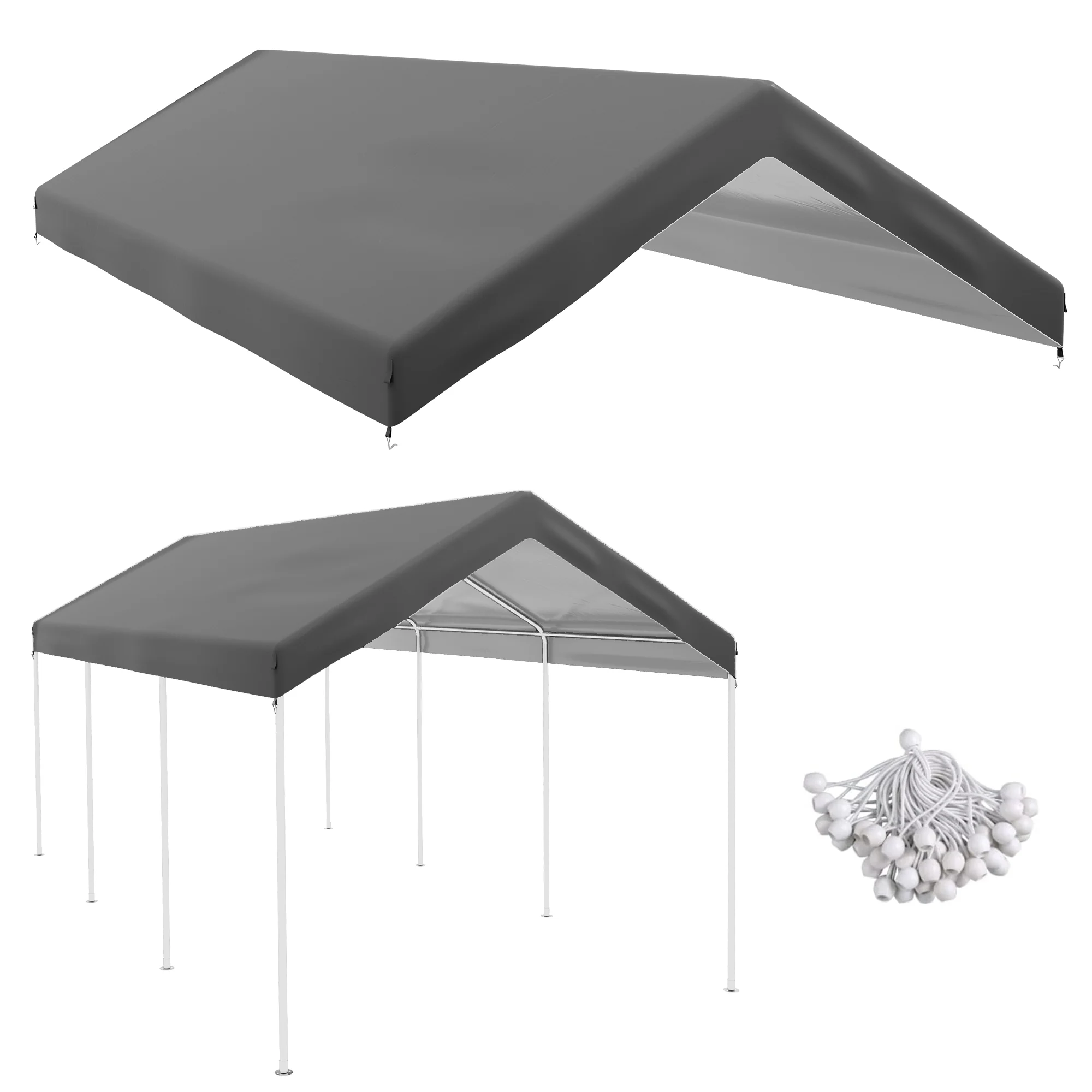 10' x 20' Carport Replacement Canopy with Bungee Cords, Dark Grey