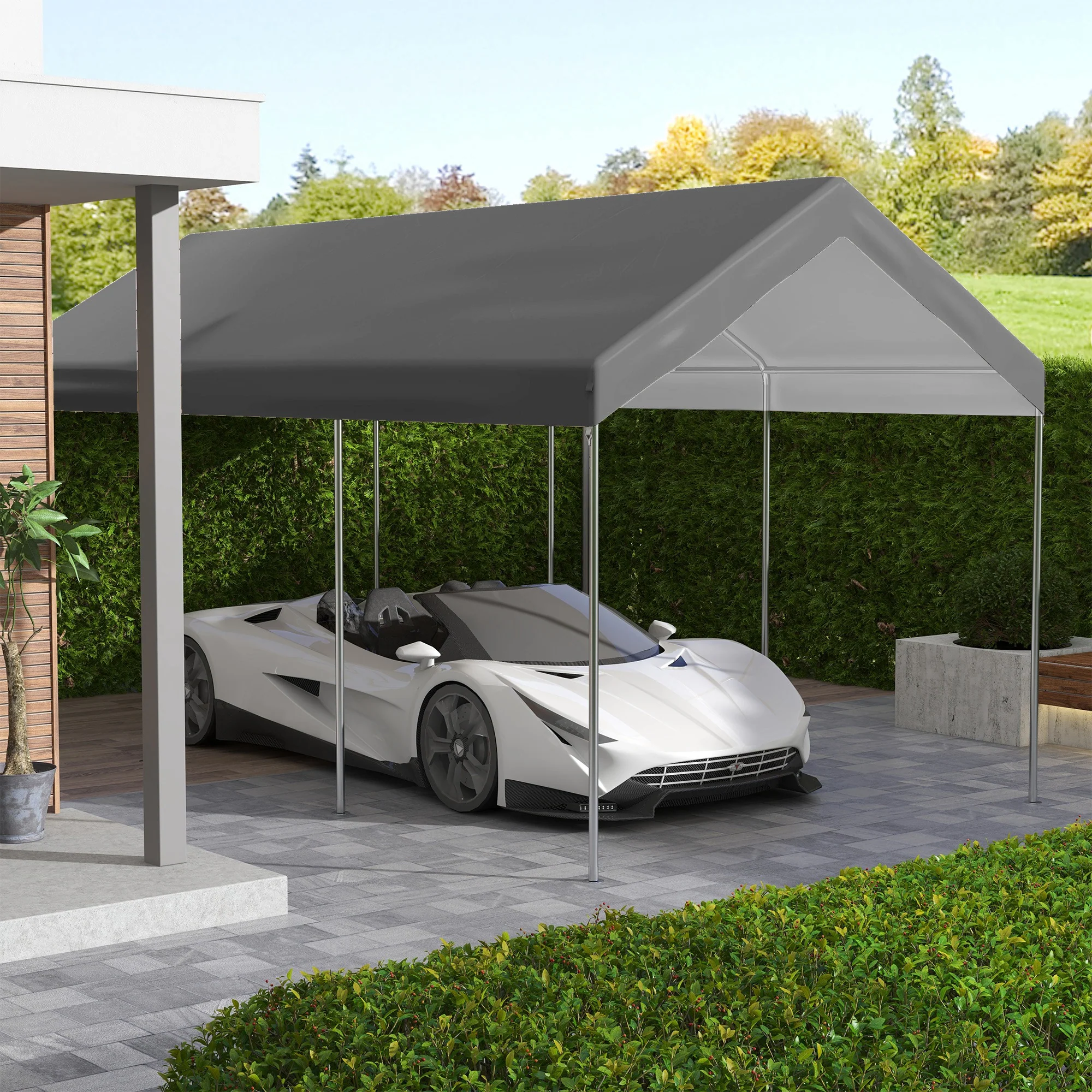 10' x 20' Carport Replacement Canopy with Bungee Cords, Dark Grey - Image 3