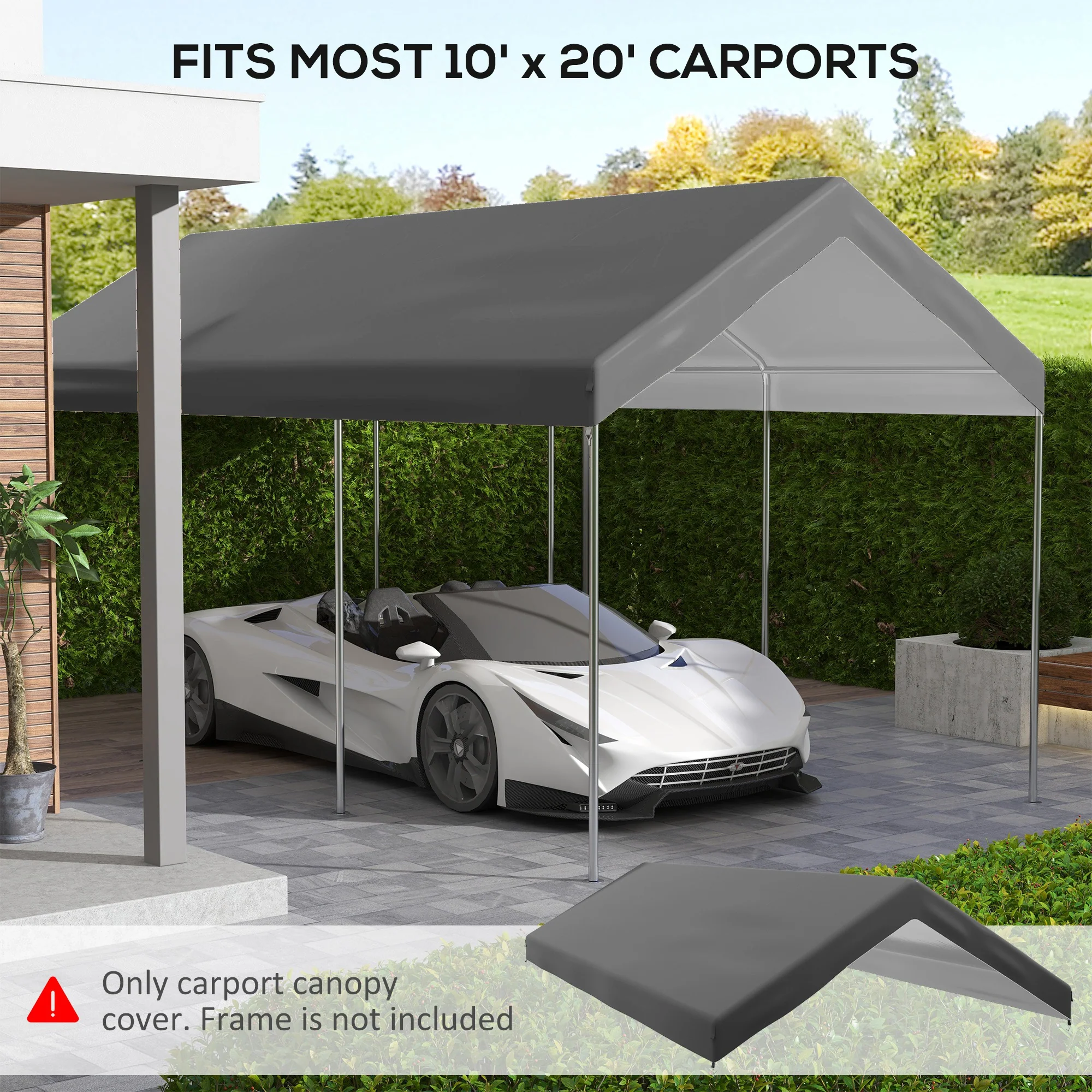 10' x 20' Carport Replacement Canopy with Bungee Cords, Dark Grey - Image 6