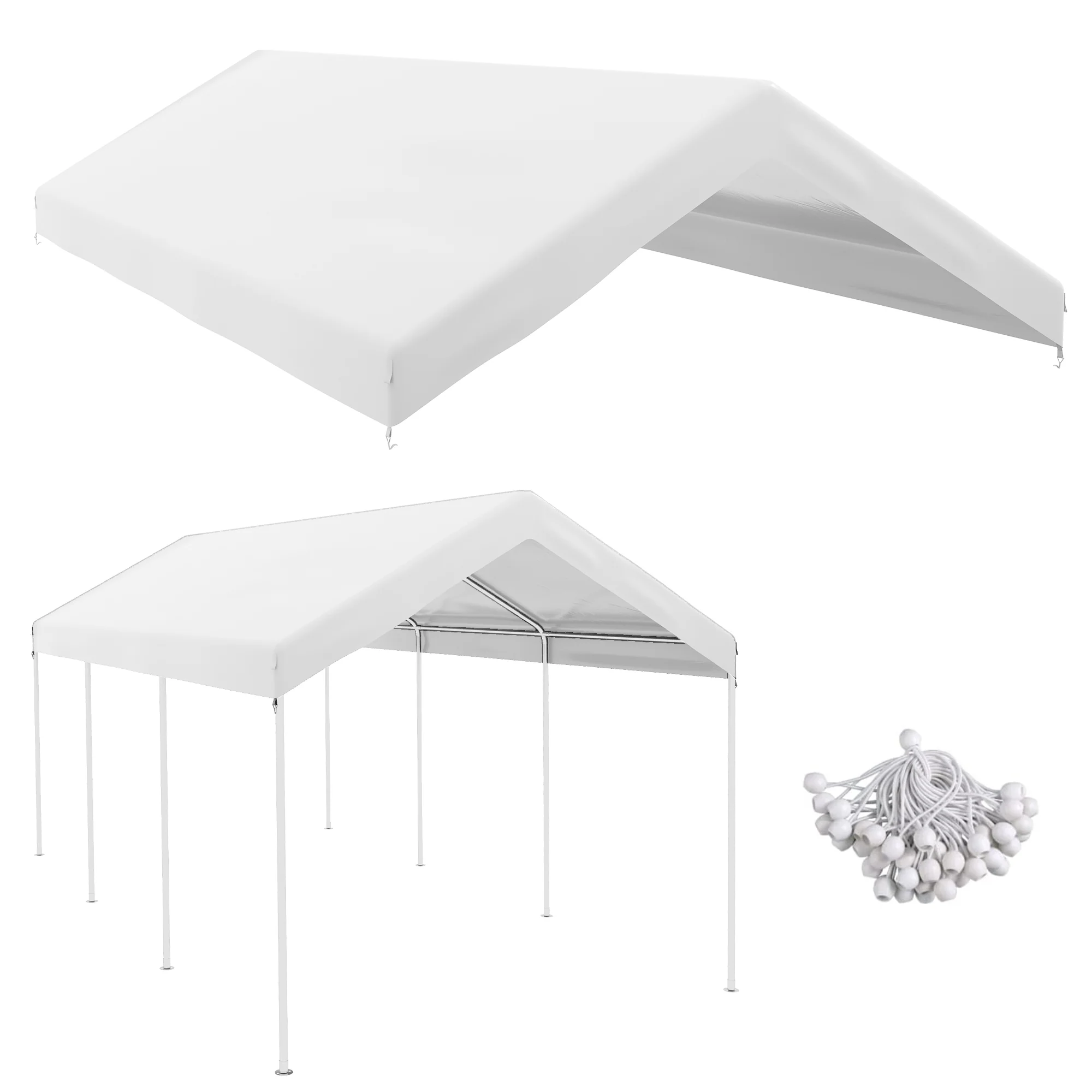 10' x 20' Carport Replacement Canopy with Bungee Cords, White