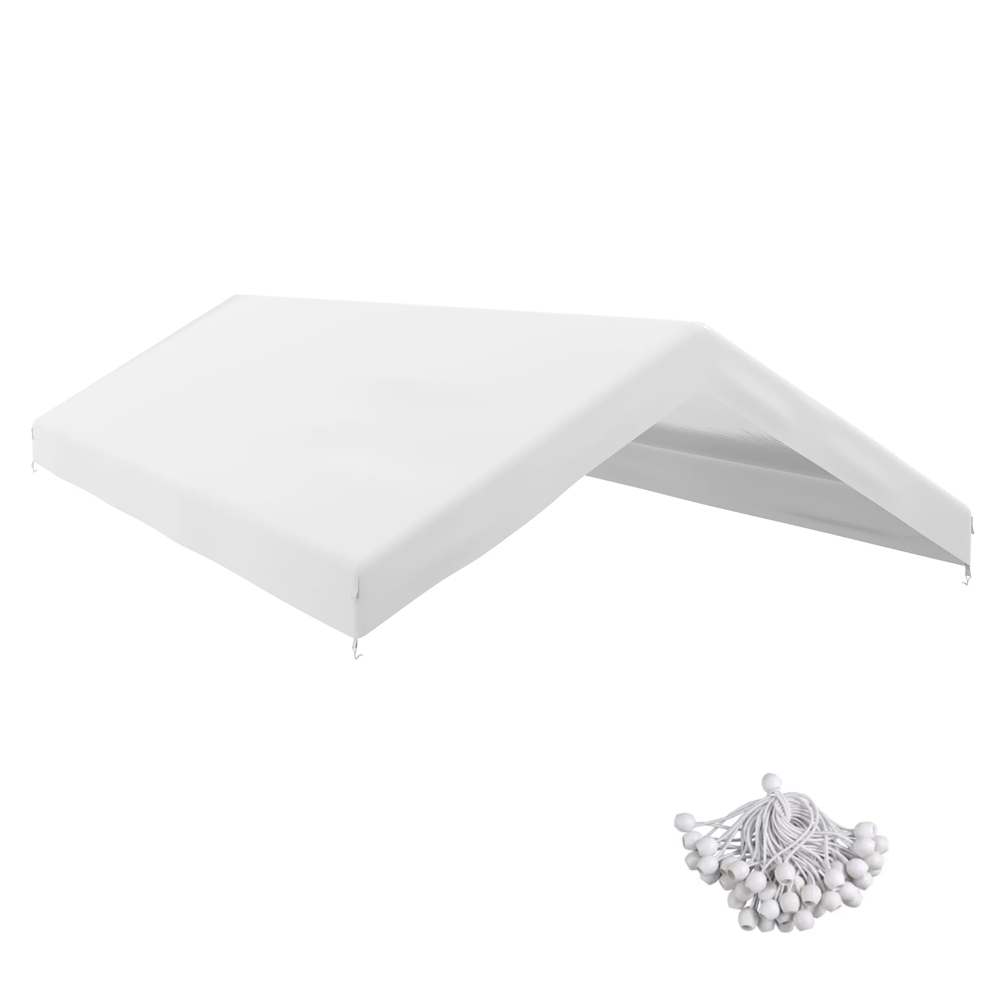 10' x 20' Carport Replacement Canopy with Bungee Cords, White - Image 2