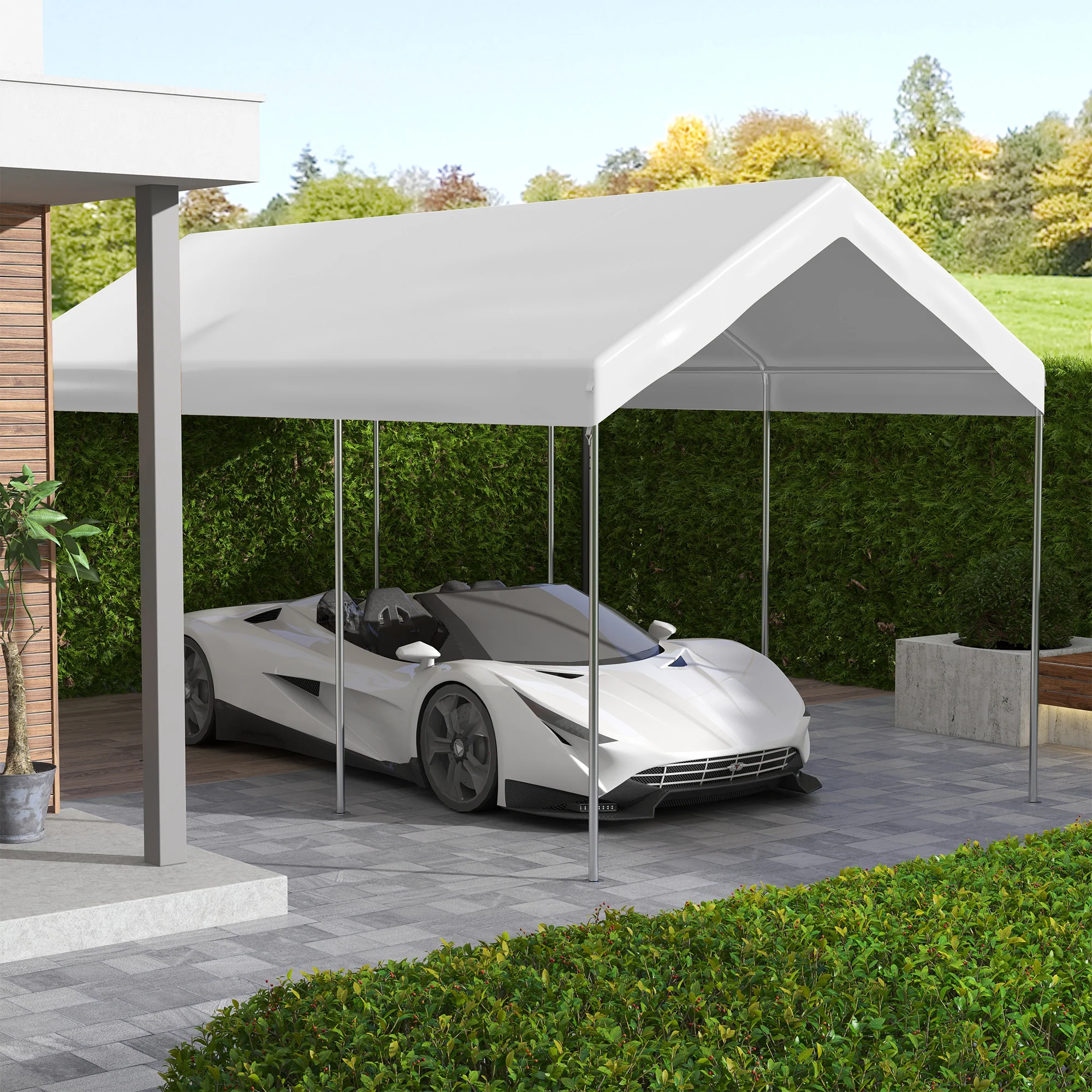 10' x 20' Carport Replacement Canopy with Bungee Cords, White - Image 3