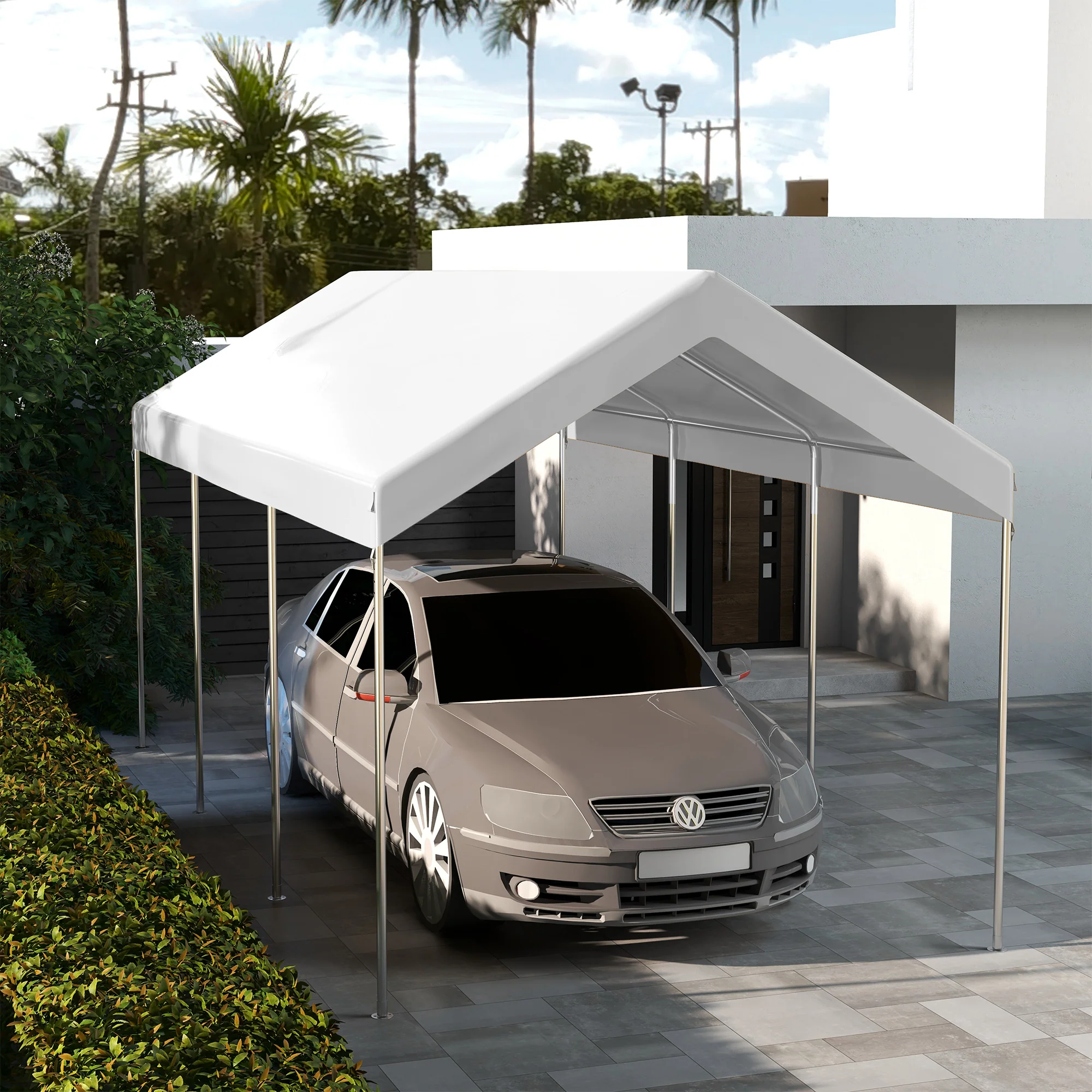 10' x 20' Carport Replacement Canopy with Bungee Cords, White - Image 4