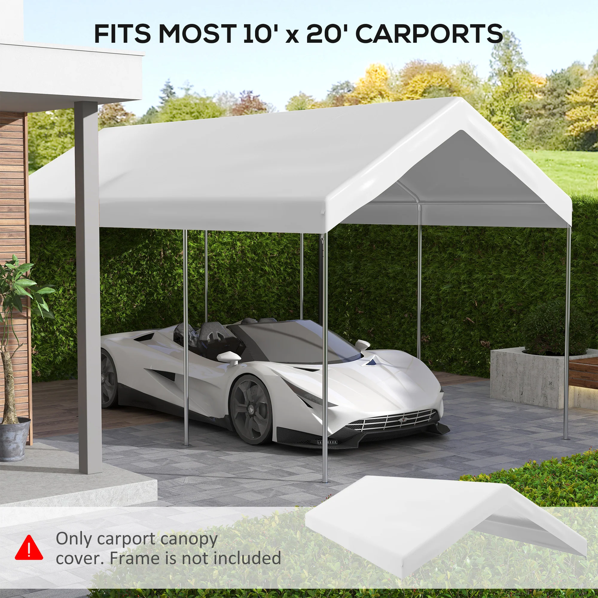 10' x 20' Carport Replacement Canopy with Bungee Cords, White - Image 6