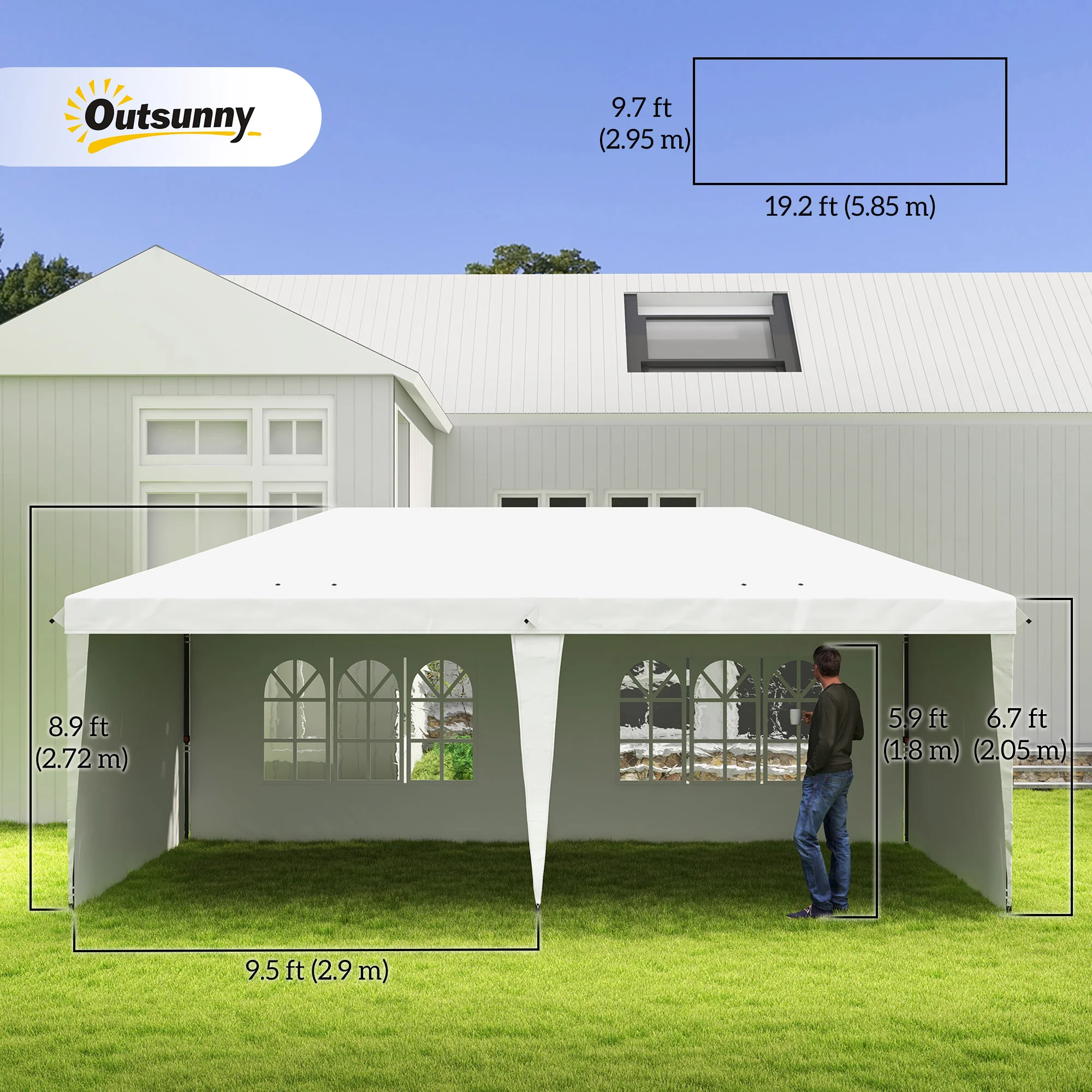 10' x 20' Outdoor Pop Up Canopy Tent with Carry Bag, White - Image 5