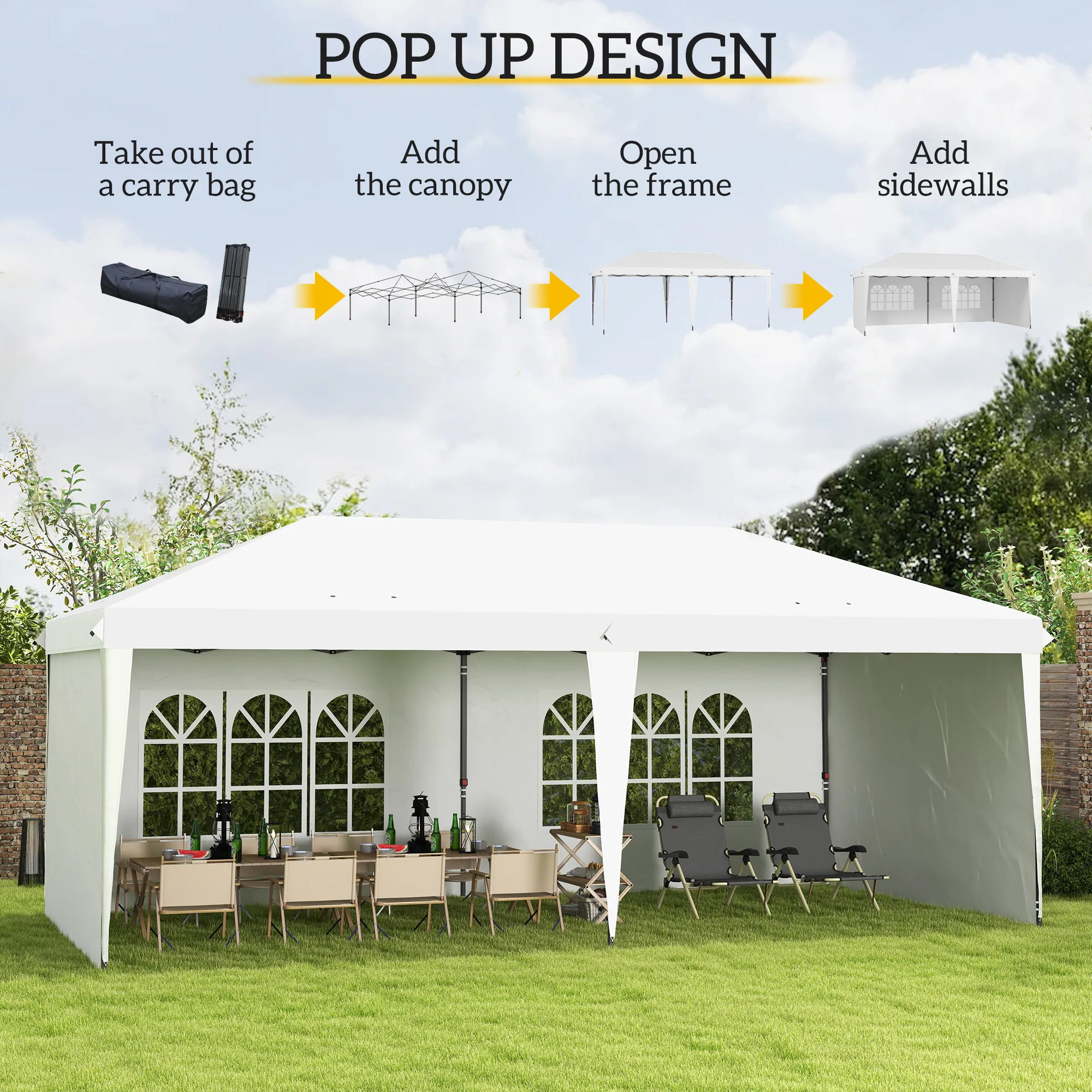 10' x 20' Outdoor Pop Up Canopy Tent with Carry Bag, White - Image 6