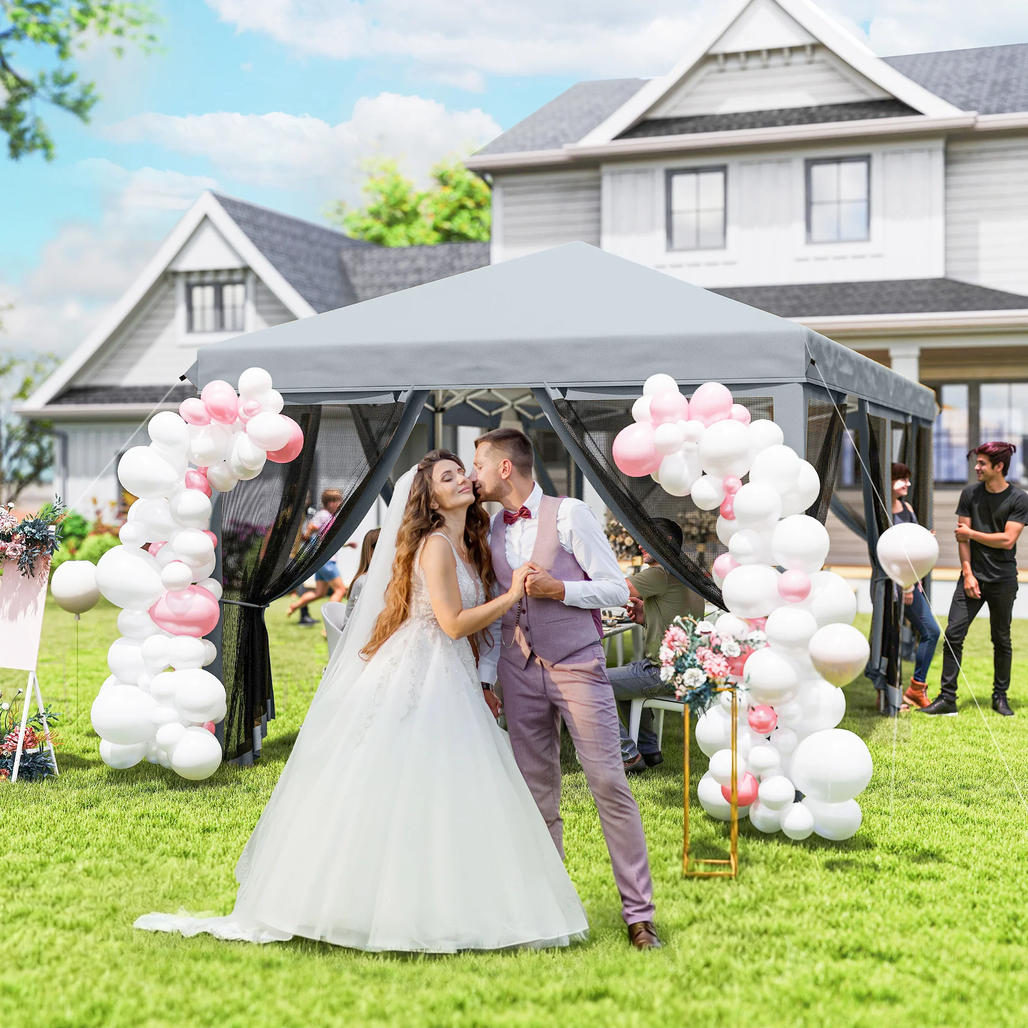 10' x 20' Pop-Up Canopy Tent with Removable Mesh Sidewall Netting, Grey - Image 10