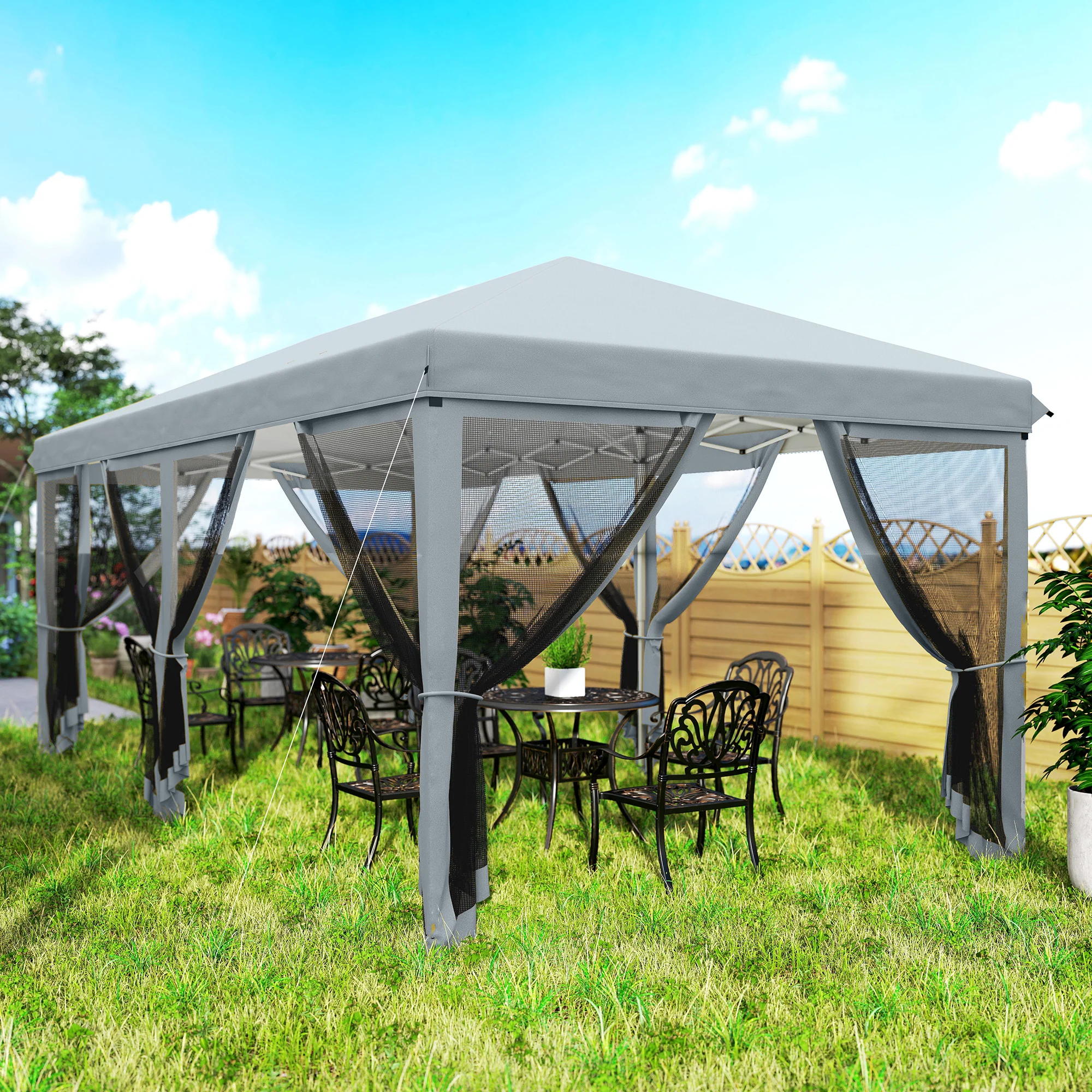 10' x 20' Pop-Up Canopy Tent with Removable Mesh Sidewall Netting, Grey - Image 11