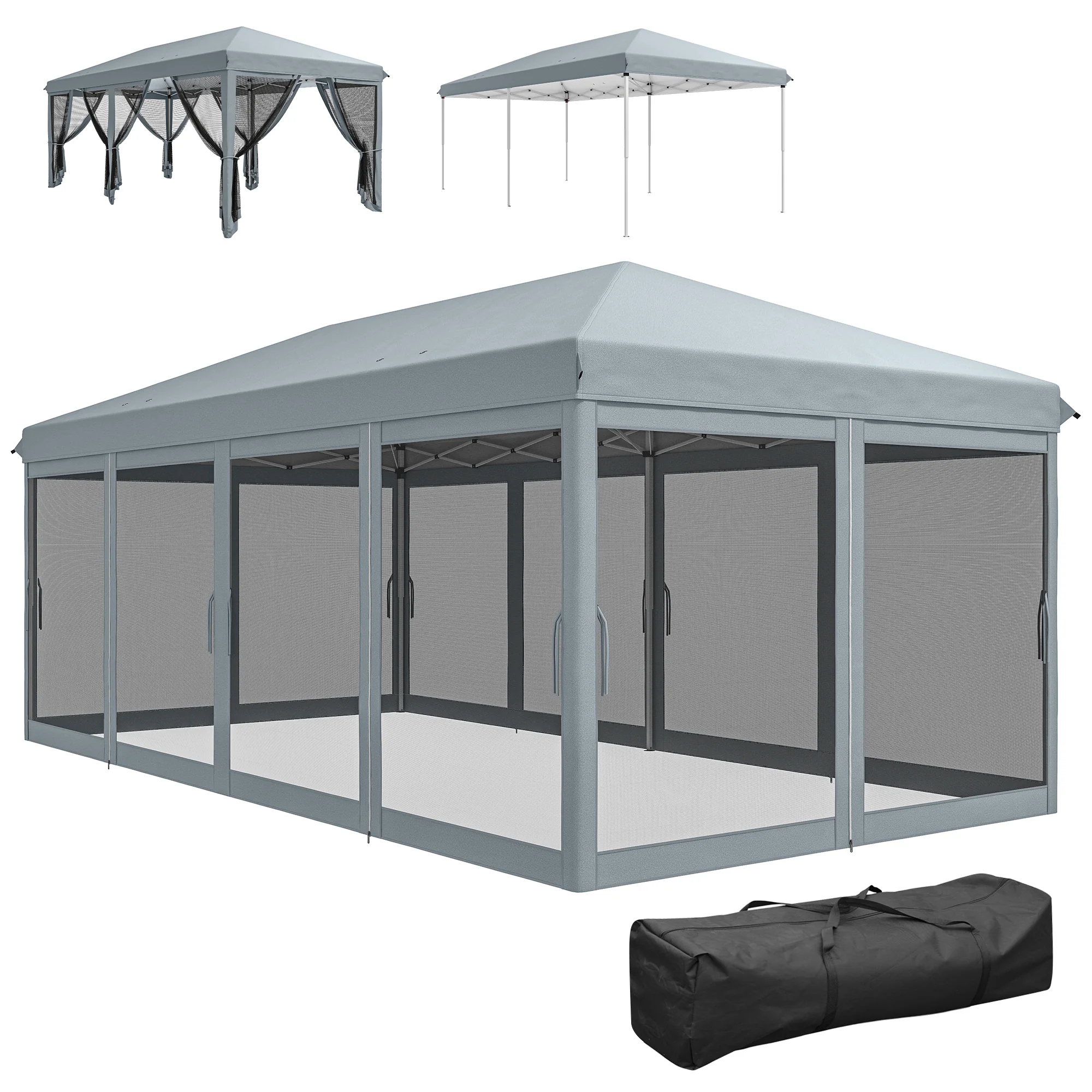 10' x 20' Pop-Up Canopy Tent with Removable Mesh Sidewall Netting, Grey - Image 2