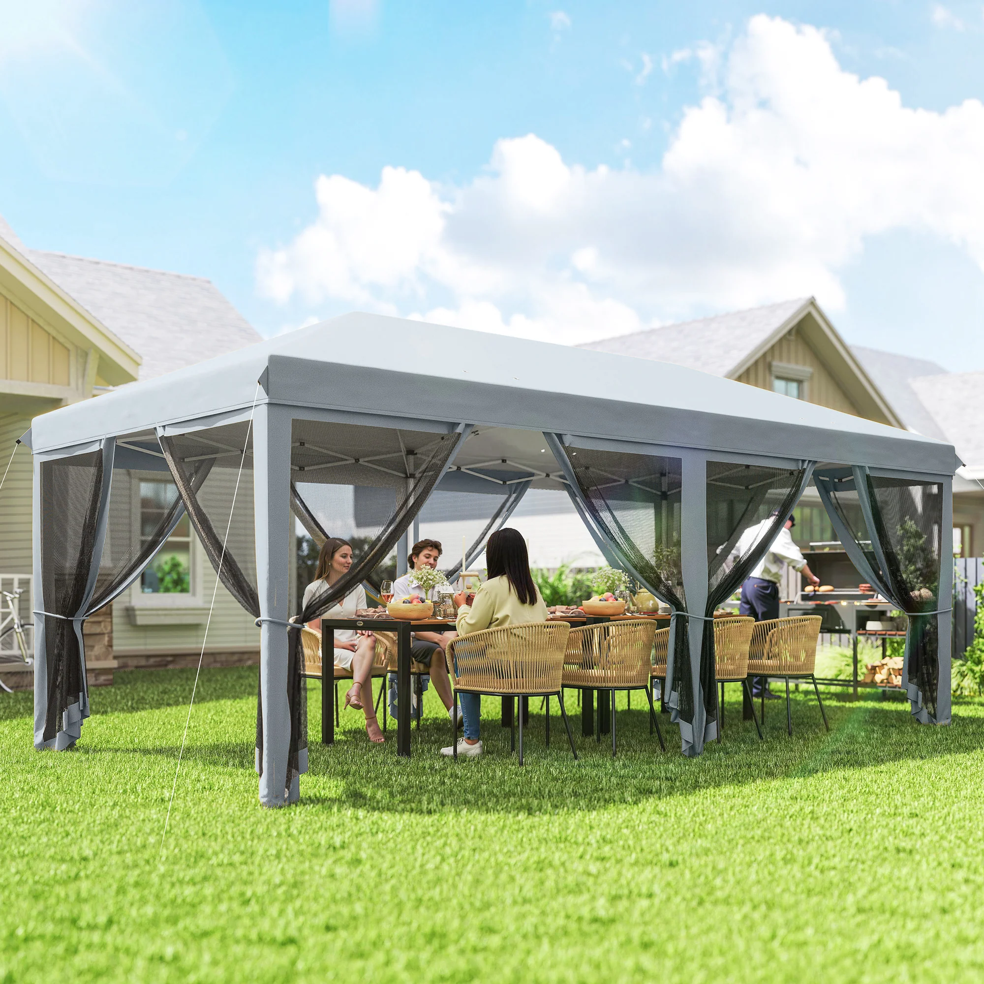 10' x 20' Pop-Up Canopy Tent with Removable Mesh Sidewall Netting, Grey - Image 3