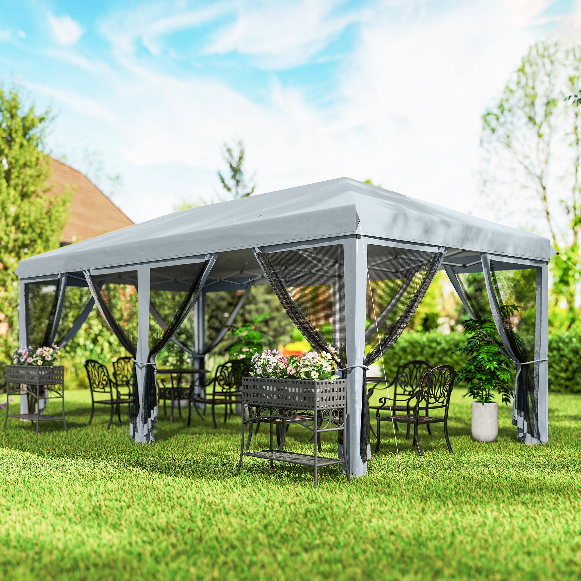 10' x 20' Pop-Up Canopy Tent with Removable Mesh Sidewall Netting, Grey - Image 4