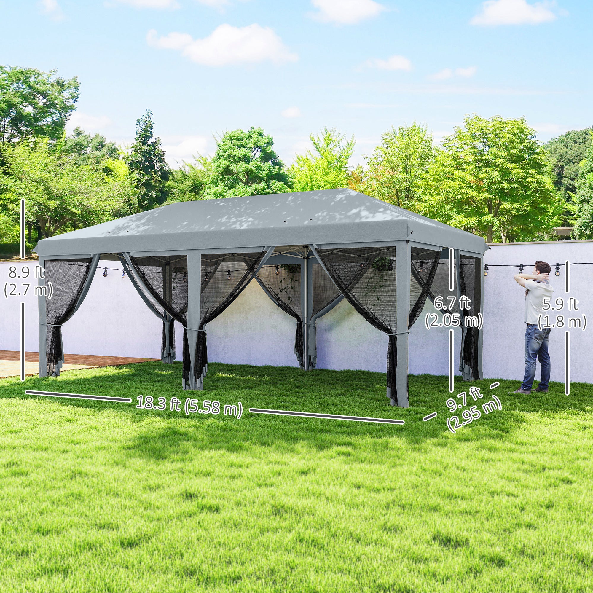 10' x 20' Pop-Up Canopy Tent with Removable Mesh Sidewall Netting, Grey - Image 5