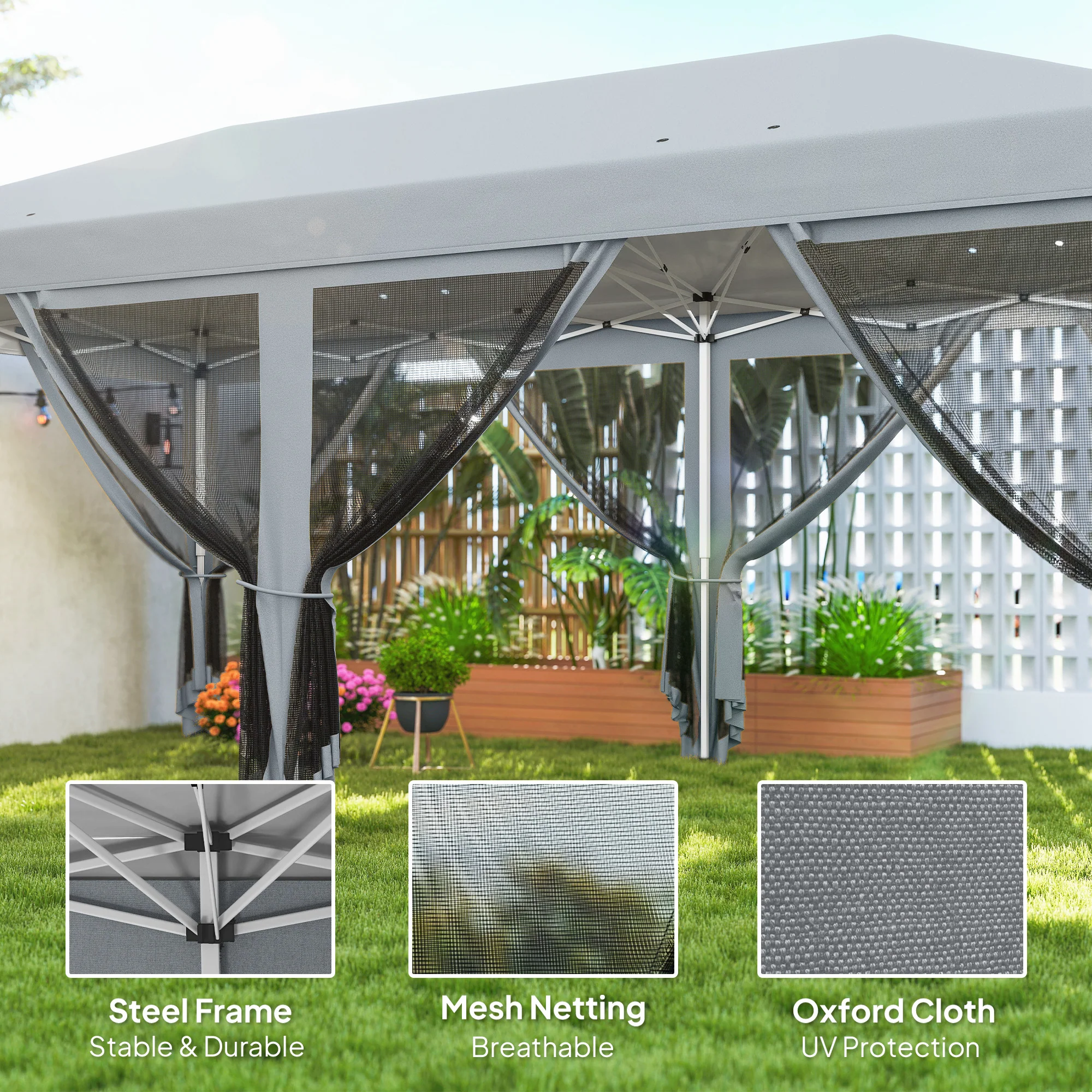 10' x 20' Pop-Up Canopy Tent with Removable Mesh Sidewall Netting, Grey - Image 6