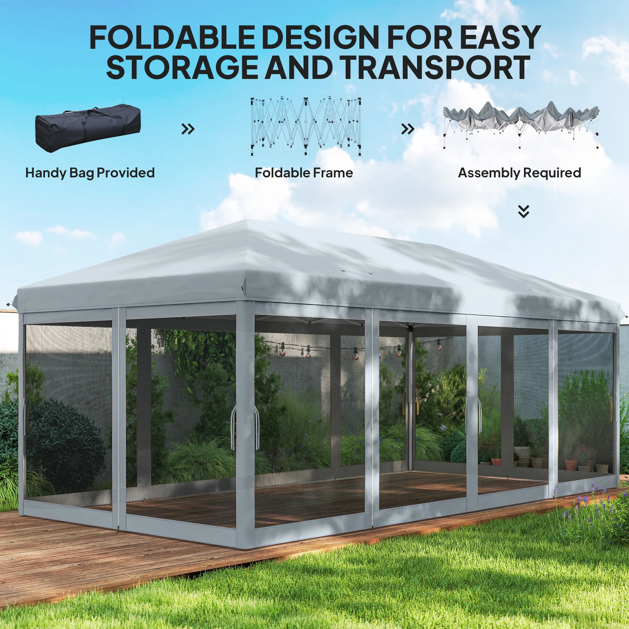 10' x 20' Pop-Up Canopy Tent with Removable Mesh Sidewall Netting, Grey - Image 7